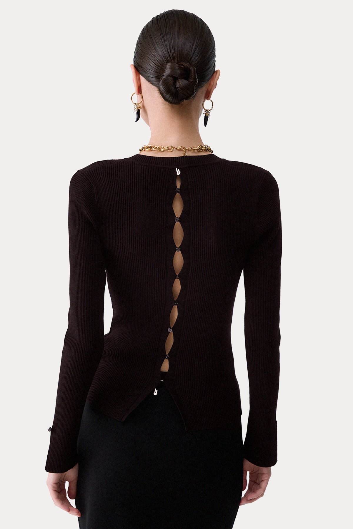Liu Jo Slim Fit V Yaka Sırt Dekolteli Fitilli Örgü Triko