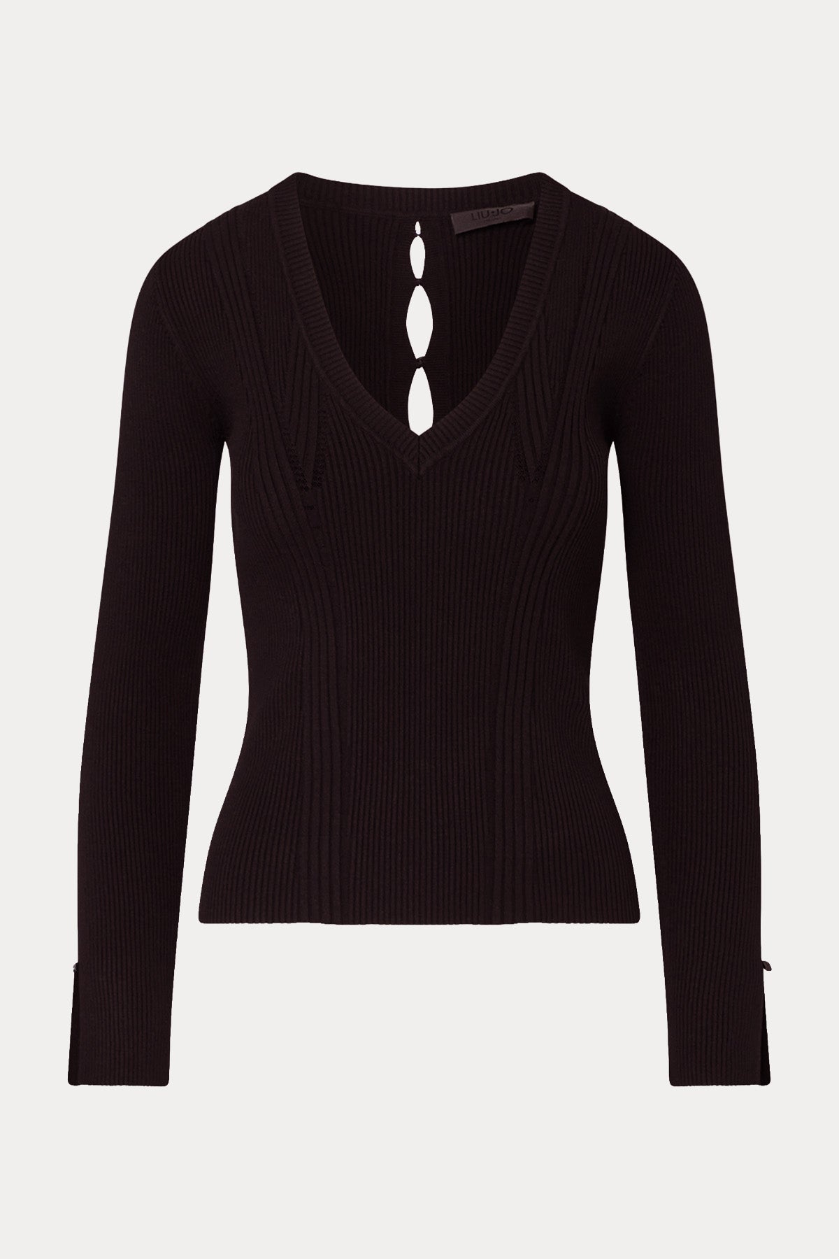 Liu Jo Slim Fit V Yaka Sırt Dekolteli Fitilli Örgü Triko