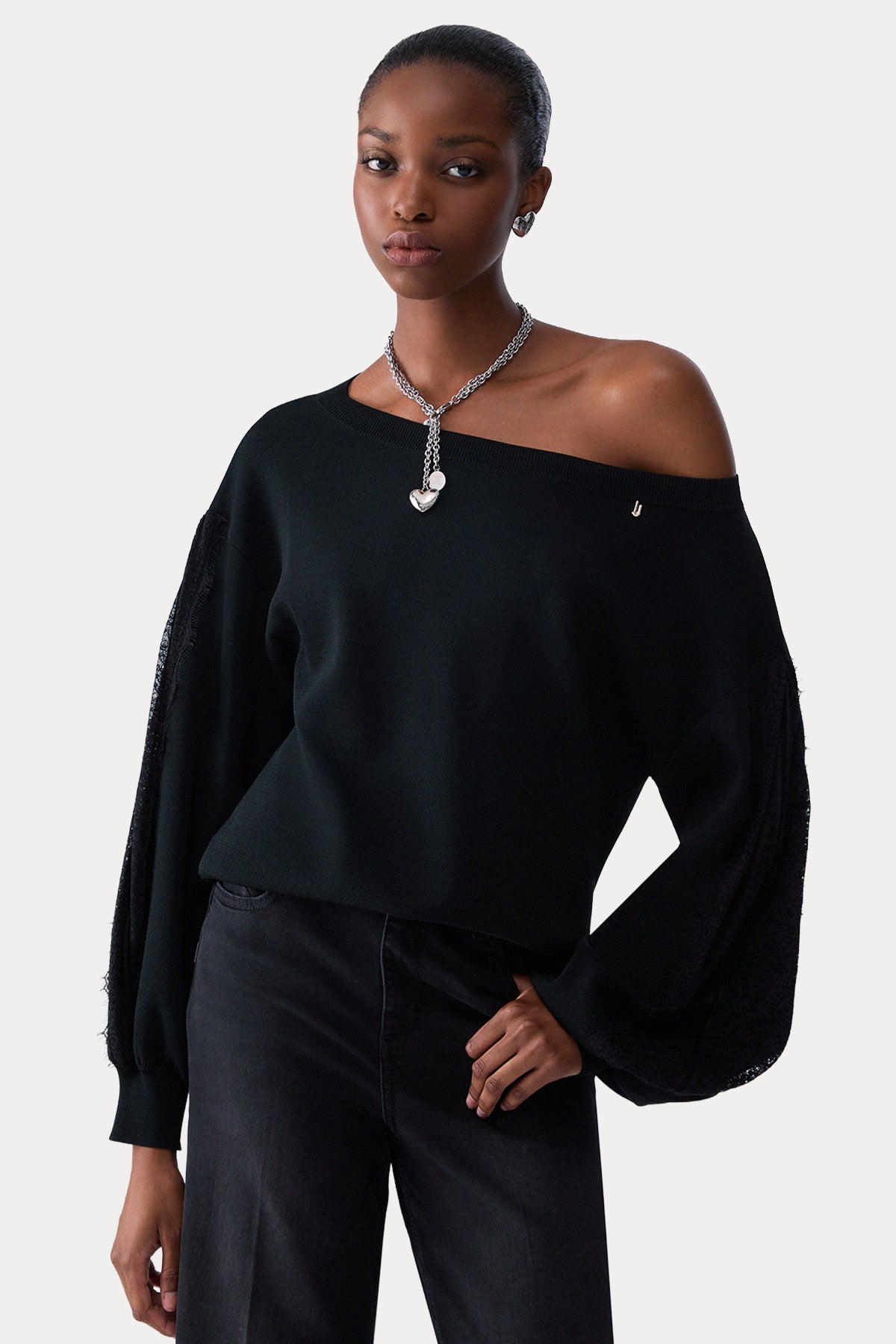 Liu Jo Relaxed Fit İnce Örgü Dantel Detaylı Triko