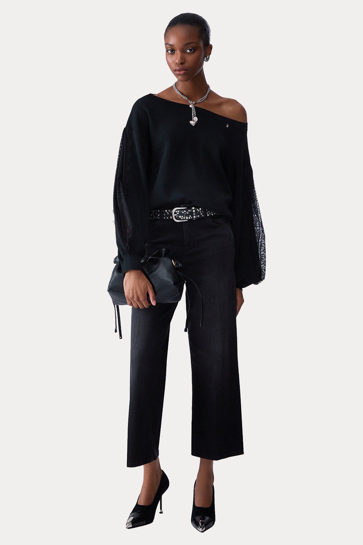 Liu Jo Relaxed Fit İnce Örgü Dantel Detaylı Triko