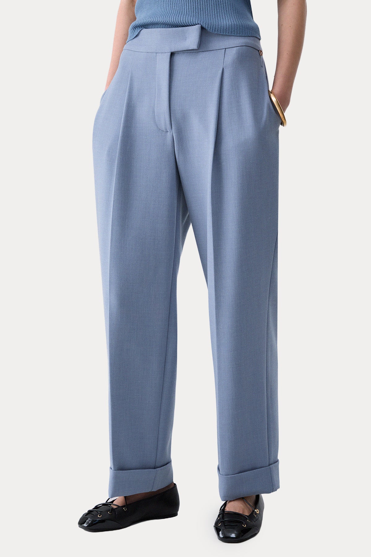 Liu Jo Relaxed Fit Tek Pile Duble Paça Melanj Pantolon