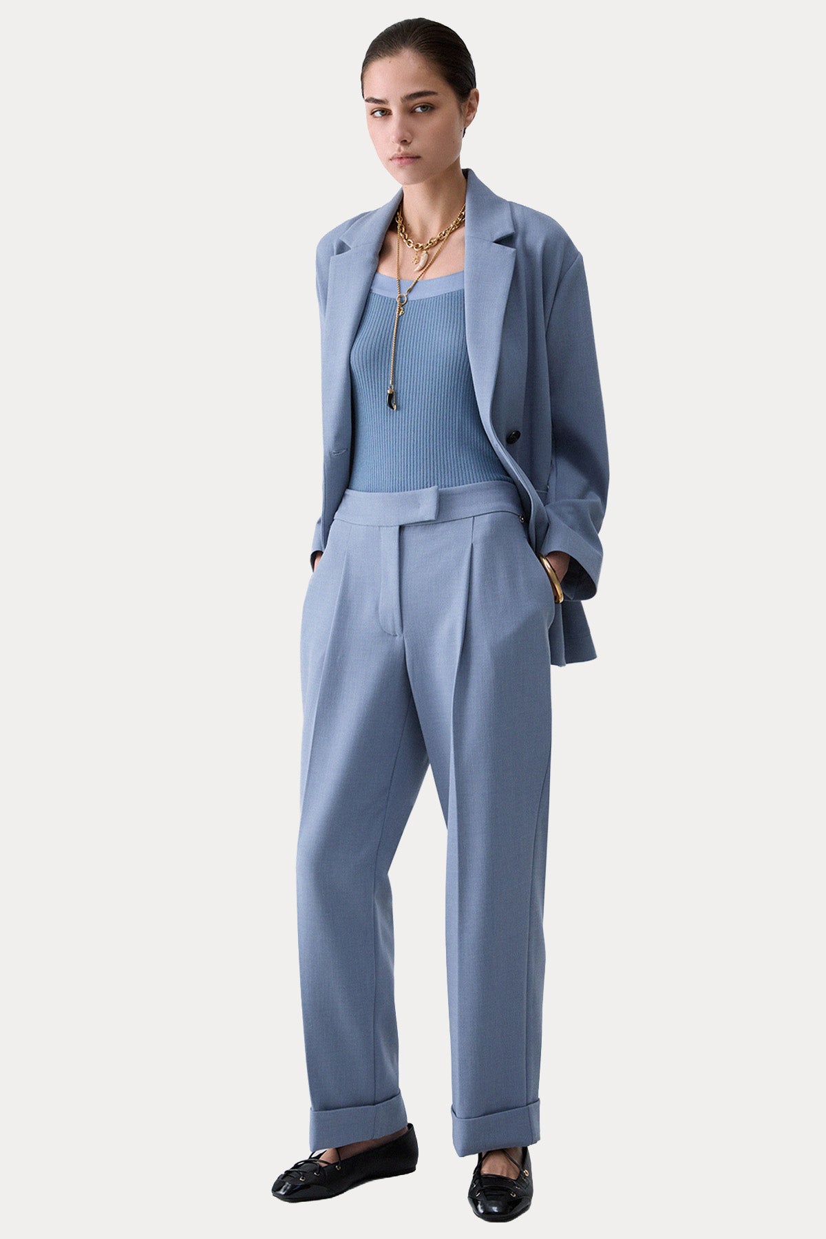 Liu Jo Relaxed Fit Tek Pile Duble Paça Melanj Pantolon