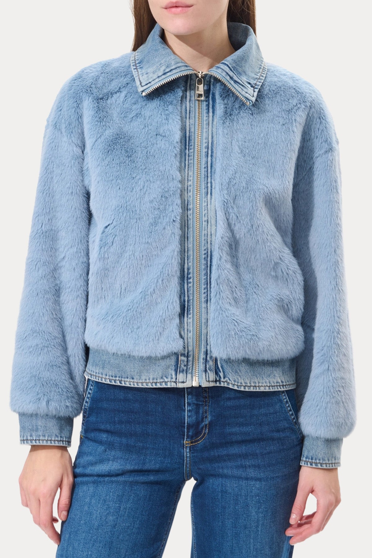 Liu Jo Regular Fit Denim Detaylı Kürk Ceket