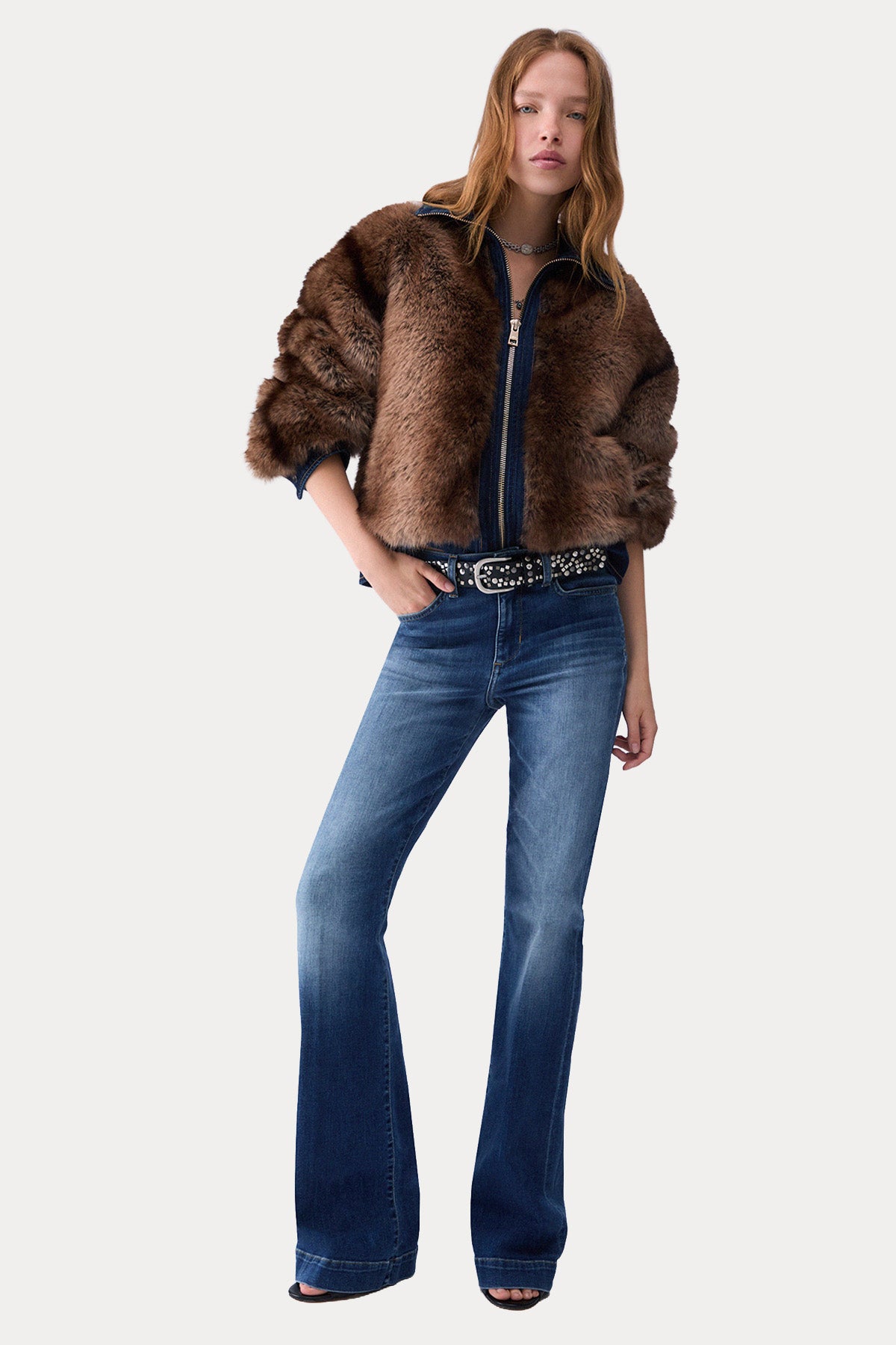 Liu Jo Regular Fit Denim Detaylı Kürk Ceket