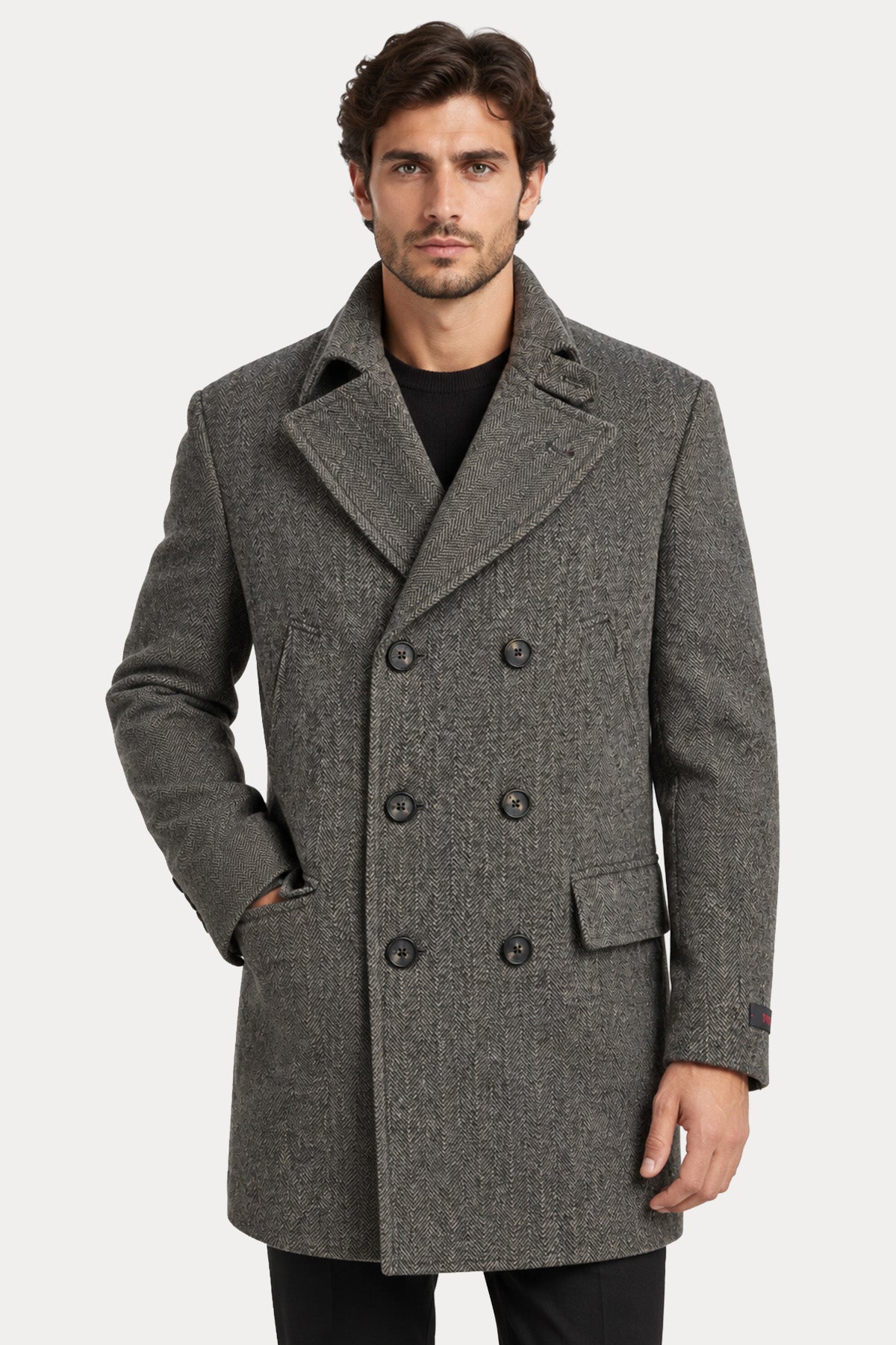 The Gigi Peter Relaxed Fit Balıksırtı Desenli Yün Kaban