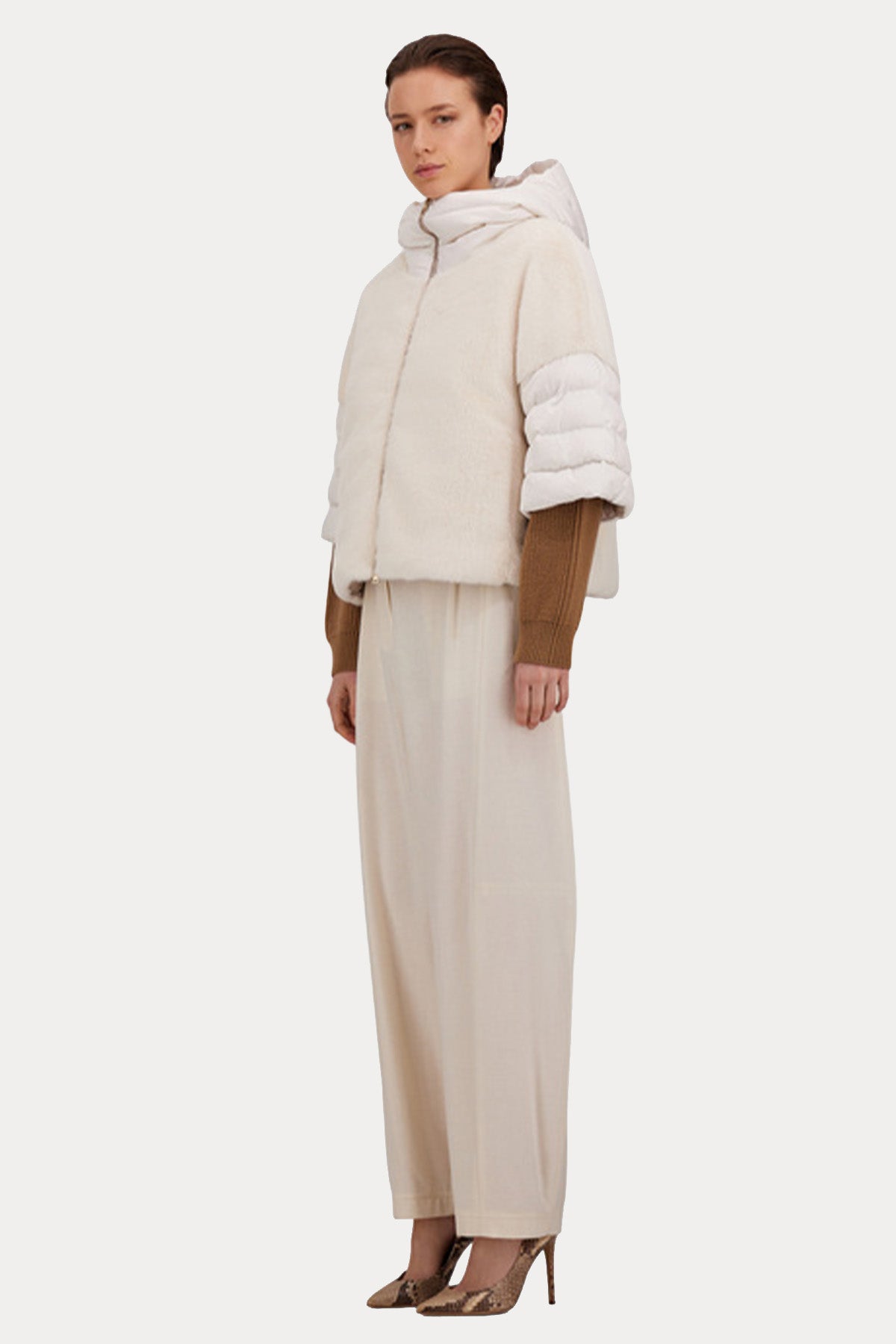 Herno Kolları Puffer Dik Yaka Peluş Ceket
