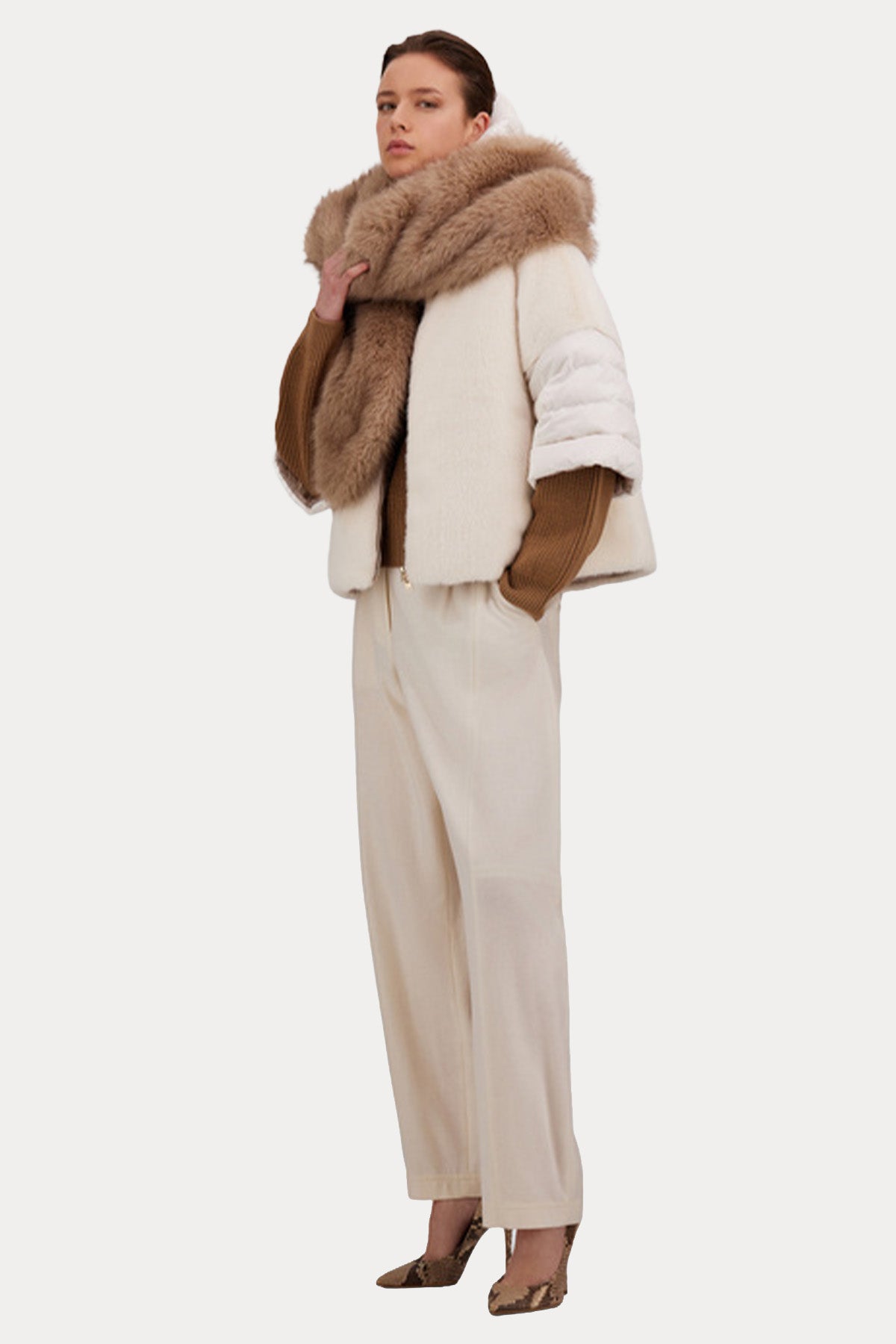 Herno Kolları Puffer Dik Yaka Peluş Ceket