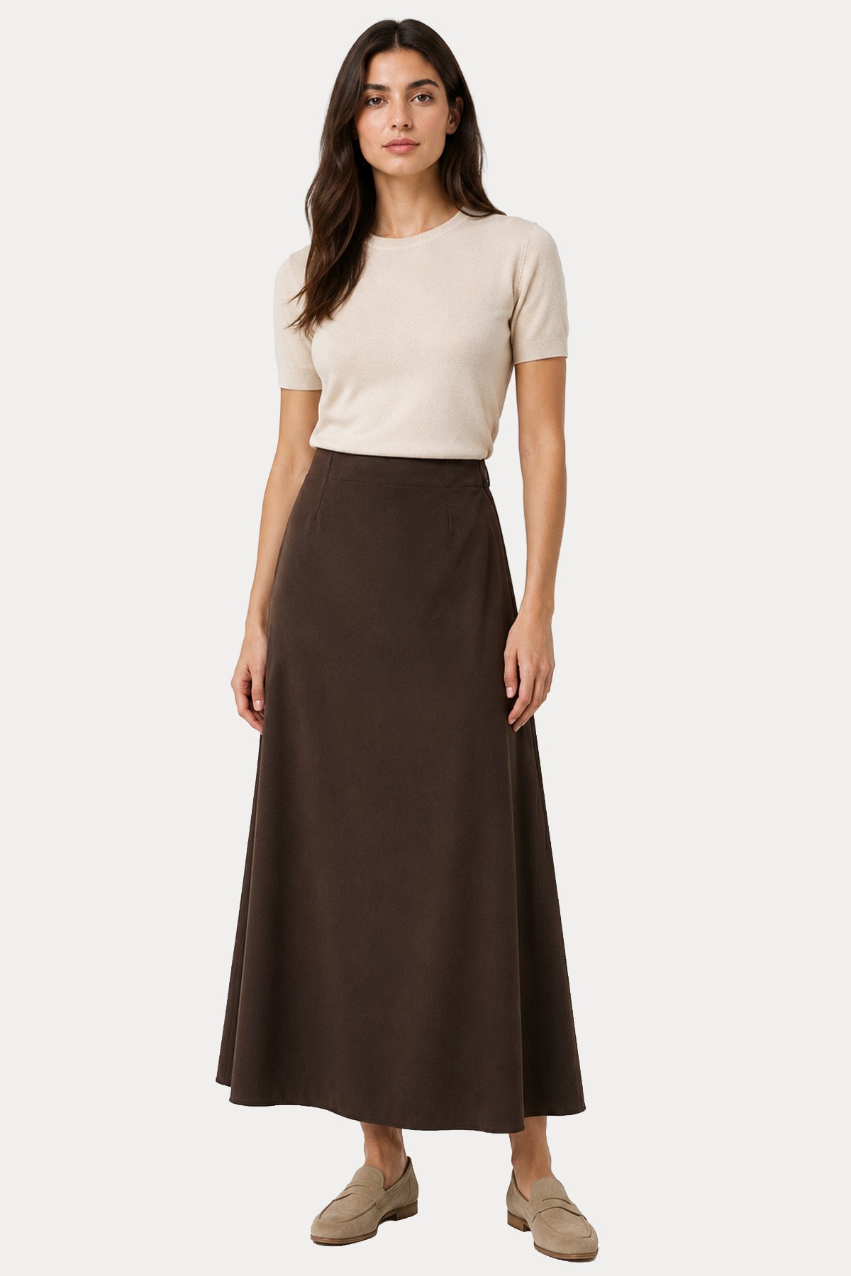 Herno Regular Fit Beli Lastikli Kadife Dokulu Streç Maxi Etek