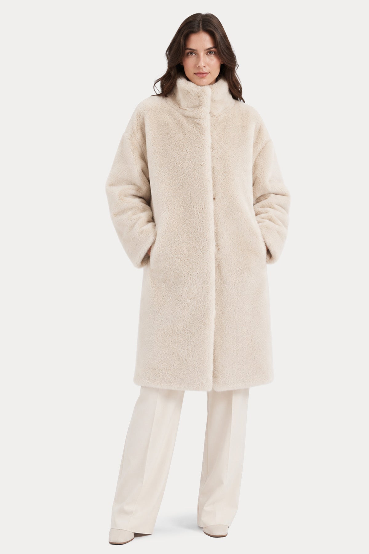 Herno Relaxed Fit Dik Yaka Peluş Kaban