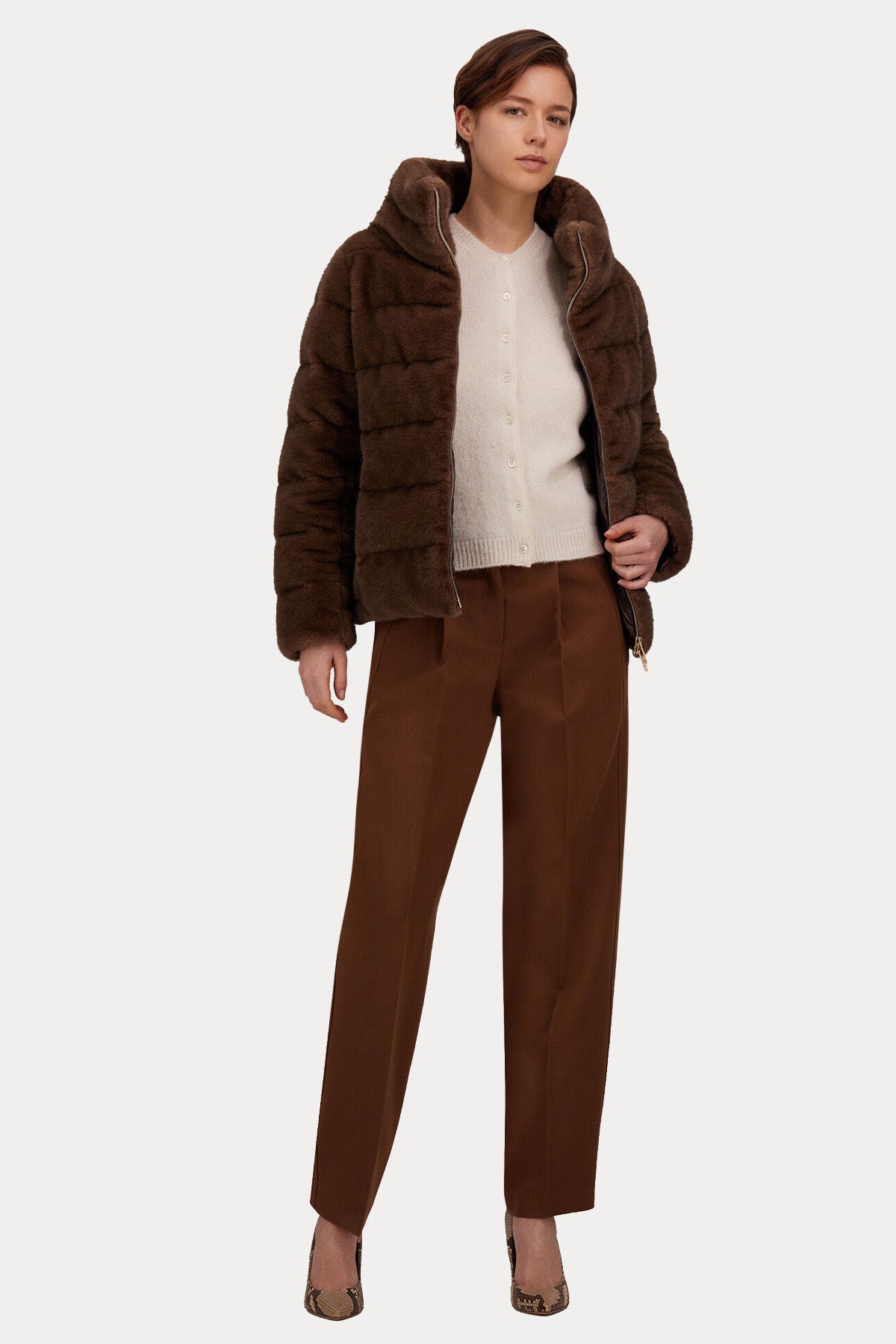 Herno Regular Fit Dik Yaka Peluş Puffer Mont