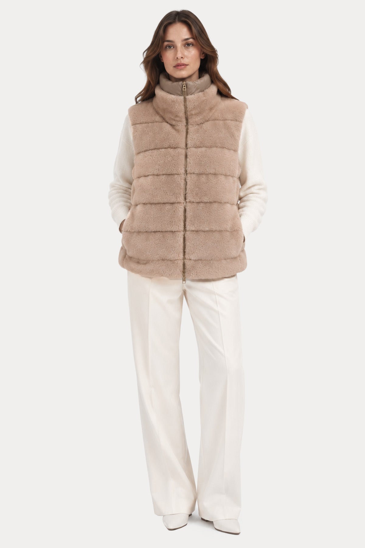 Herno Regular Fit Dik Yaka Peluş Puffer Yelek