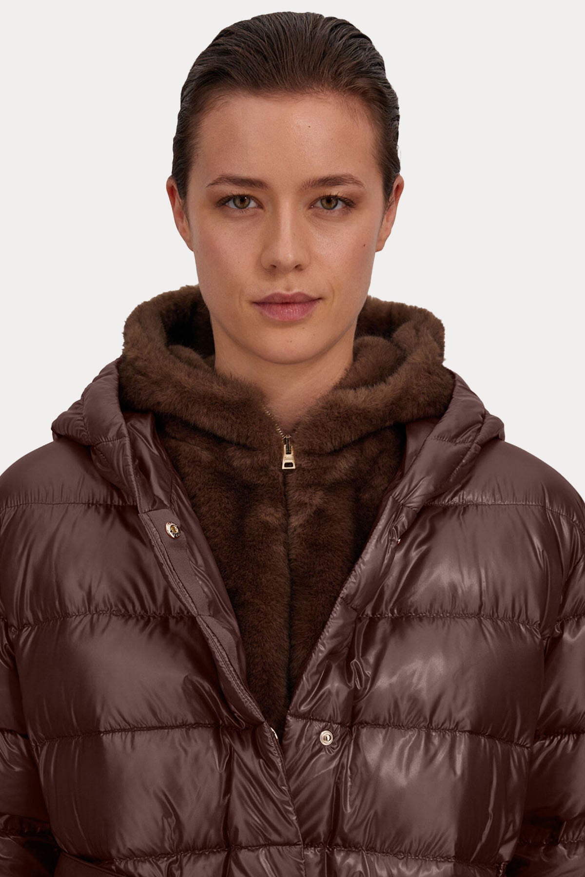 Herno Relaxed Fit Peluş İç Parçalı Kapüşonlu Puffer Mont