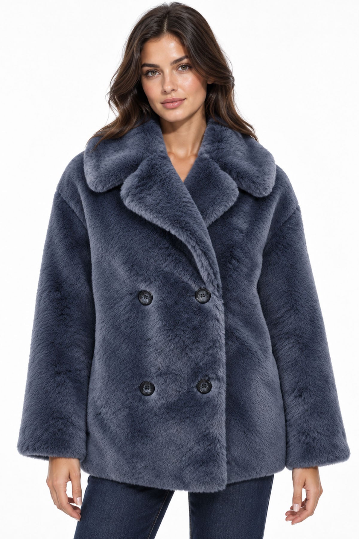 Herno Relaxed Fit Kruvaze Peluş Kaban