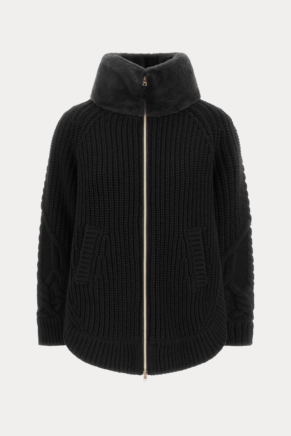 Herno Regular Fit Peluş Dik Yaka Örgü Yün Ceket