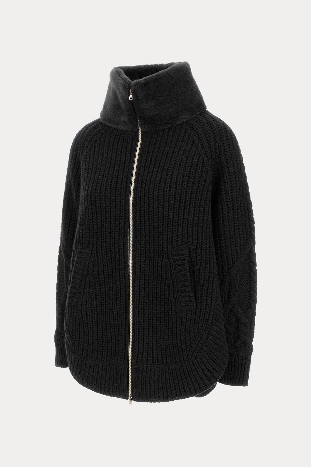 Herno Regular Fit Peluş Dik Yaka Örgü Yün Ceket