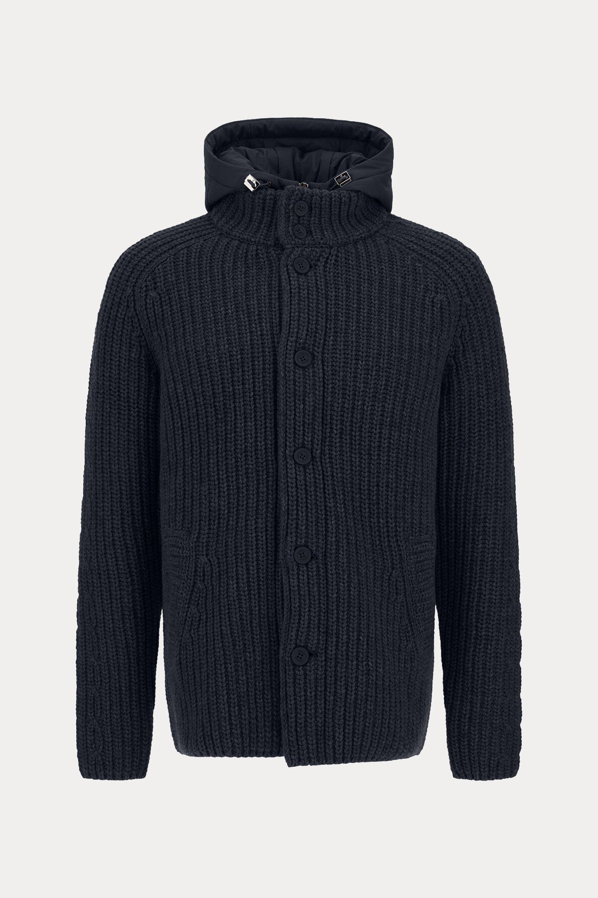 Herno Regular Fit Kapüşonlu Puffer İç Parçalı Örgü Yün Ceket
