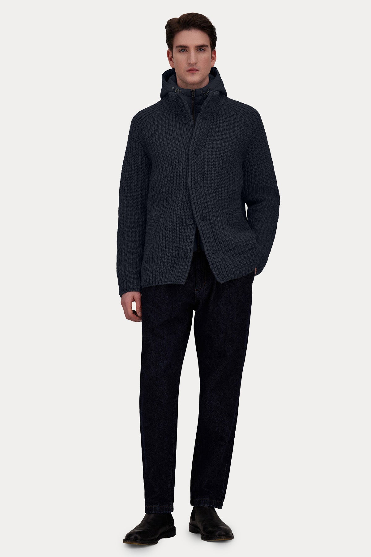 Herno Regular Fit Kapüşonlu Puffer İç Parçalı Örgü Yün Ceket