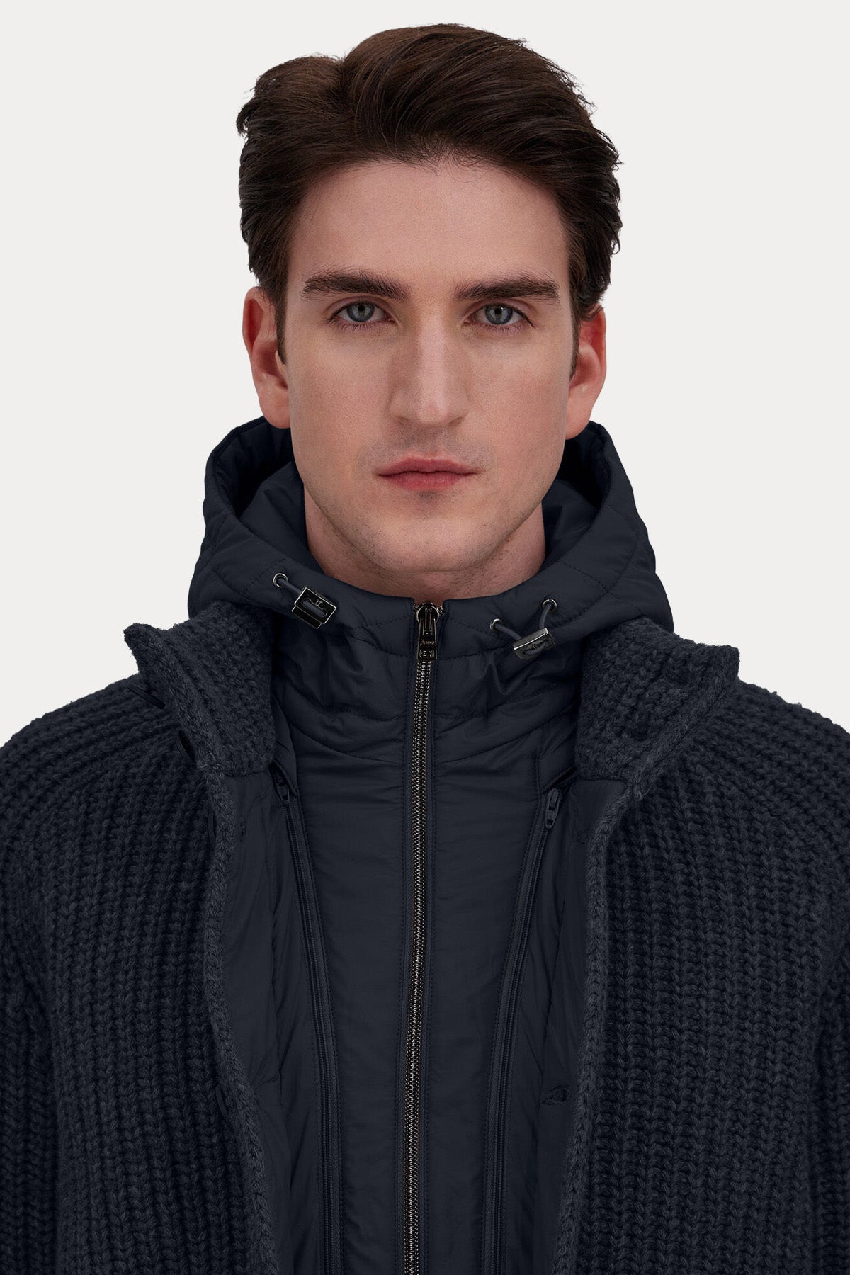 Herno Regular Fit Kapüşonlu Puffer İç Parçalı Örgü Yün Ceket