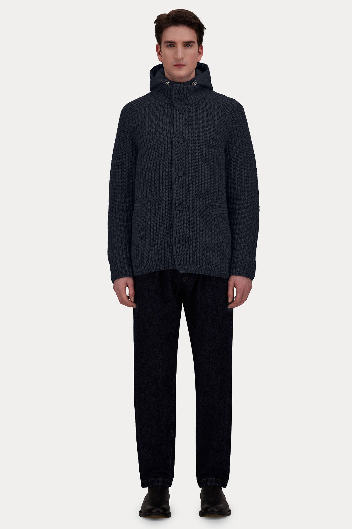 Herno Regular Fit Kapüşonlu Puffer İç Parçalı Örgü Yün Ceket