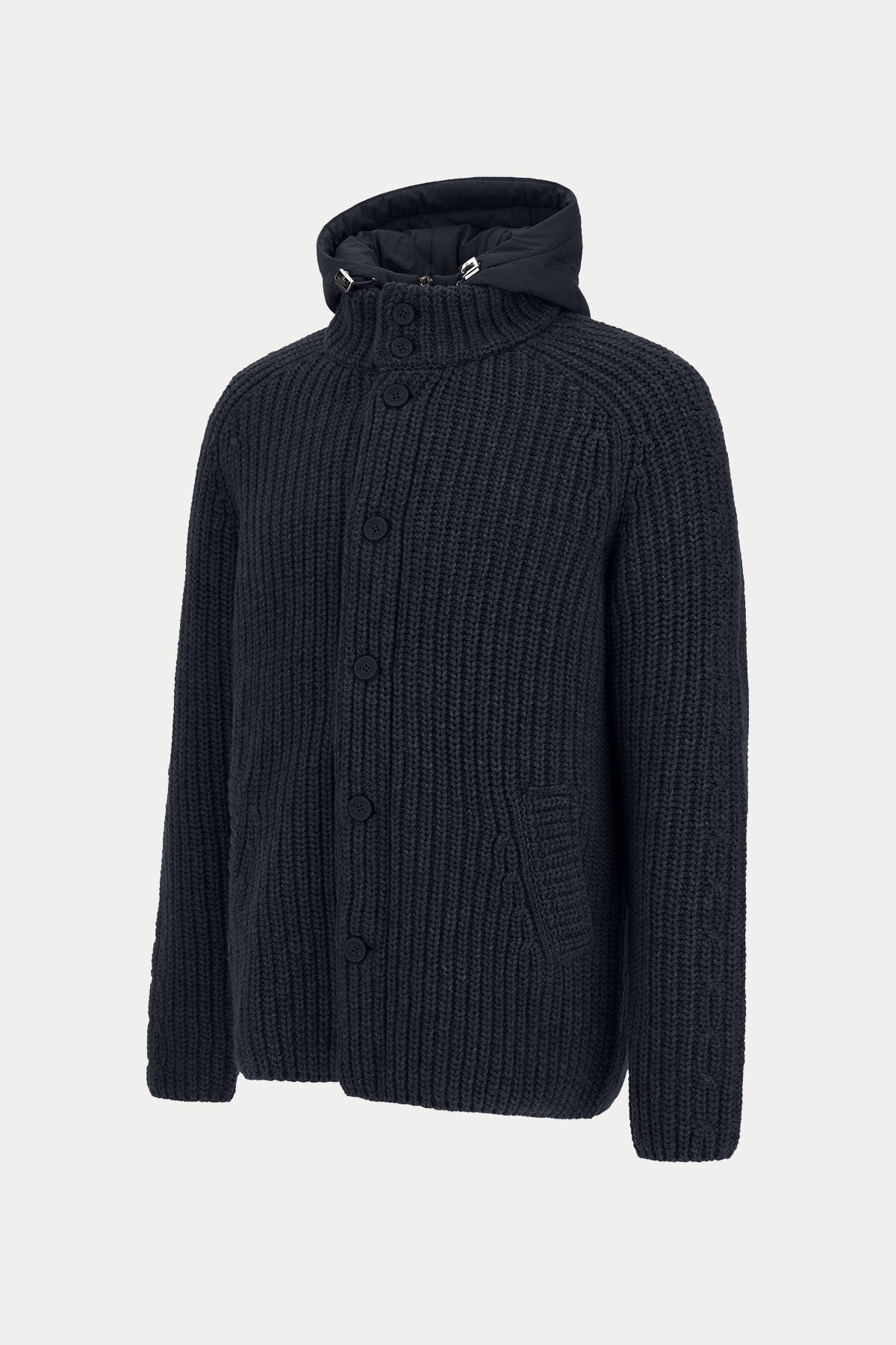 Herno Regular Fit Kapüşonlu Puffer İç Parçalı Örgü Yün Ceket