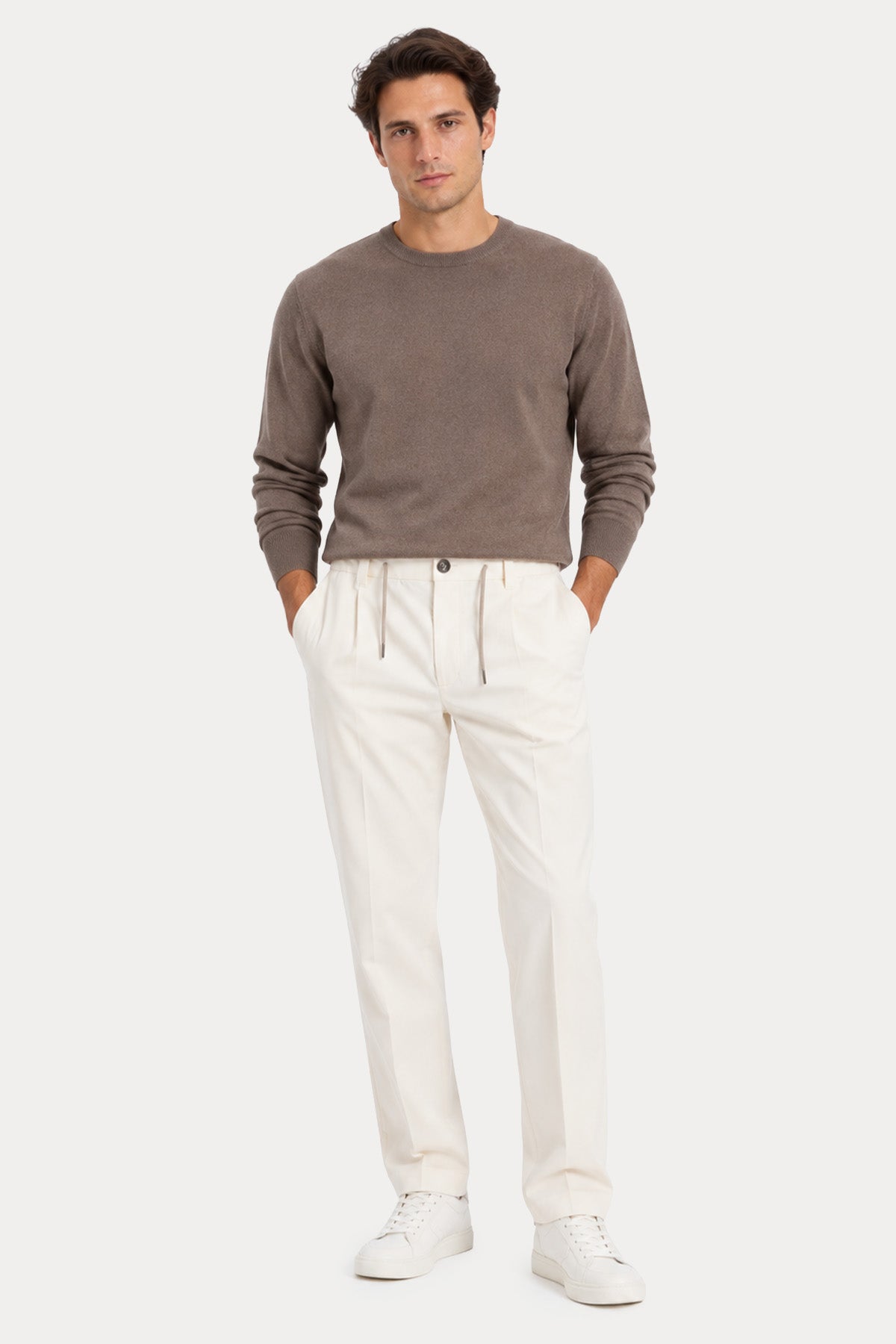 Herno Soft Fit Beli Lastikli Tek Pile Streç Kaşmir Pantolon