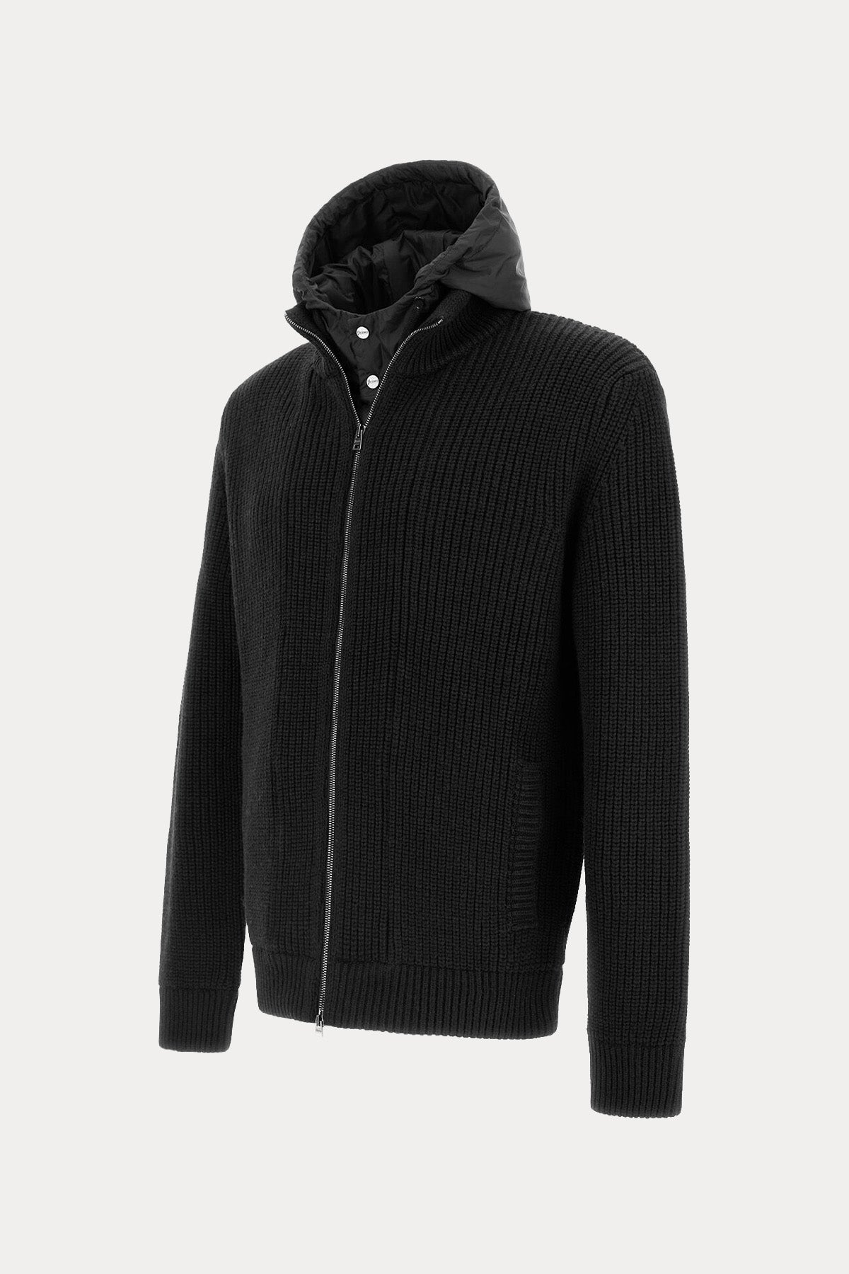 Herno Regular Fit Kapüşonlu Puffer İç Parçalı Örgü Yün Ceket