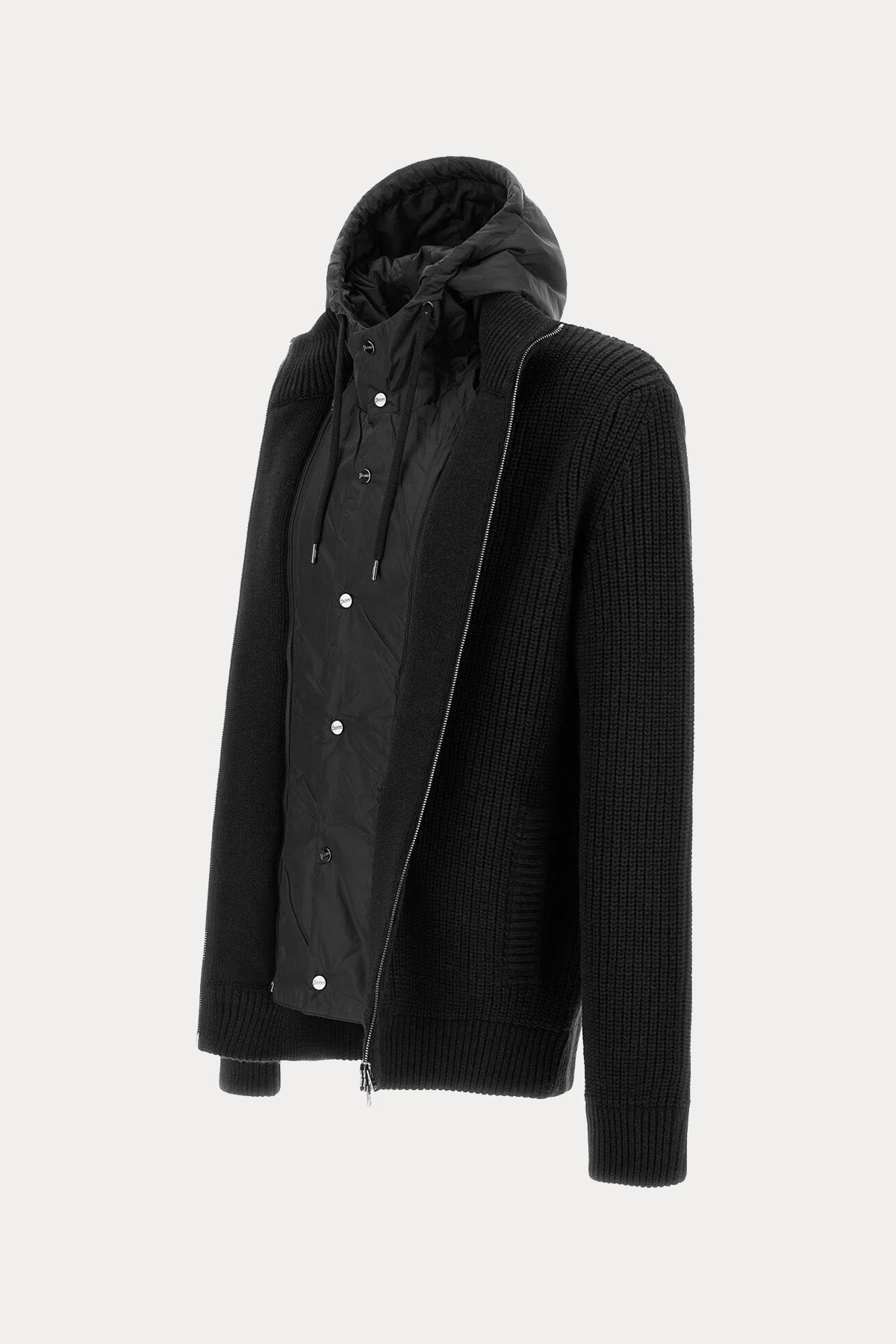 Herno Regular Fit Kapüşonlu Puffer İç Parçalı Örgü Yün Ceket
