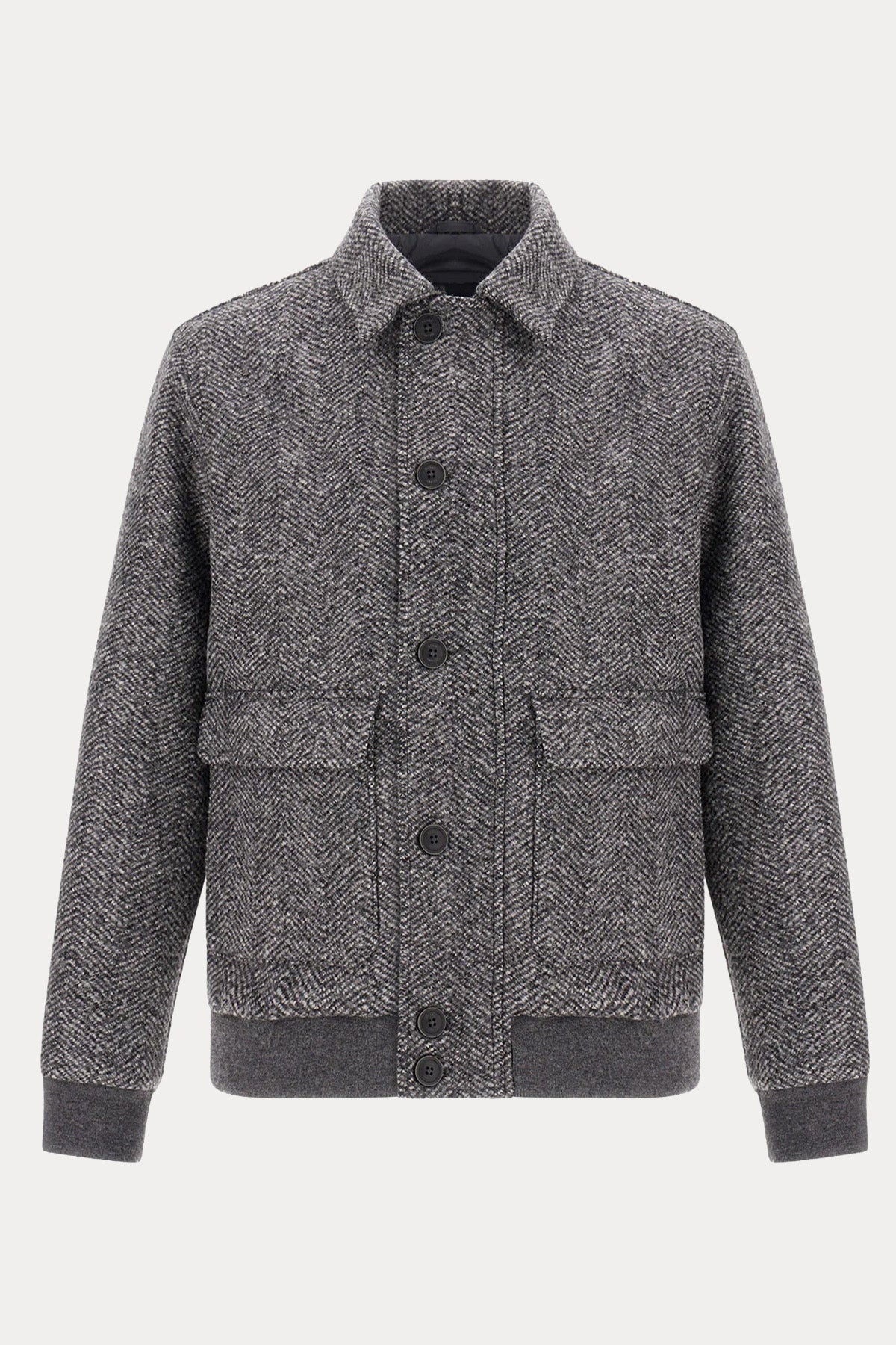 Herno Regular Fit Balıksırtı Desenli Yün Bomber Ceket
