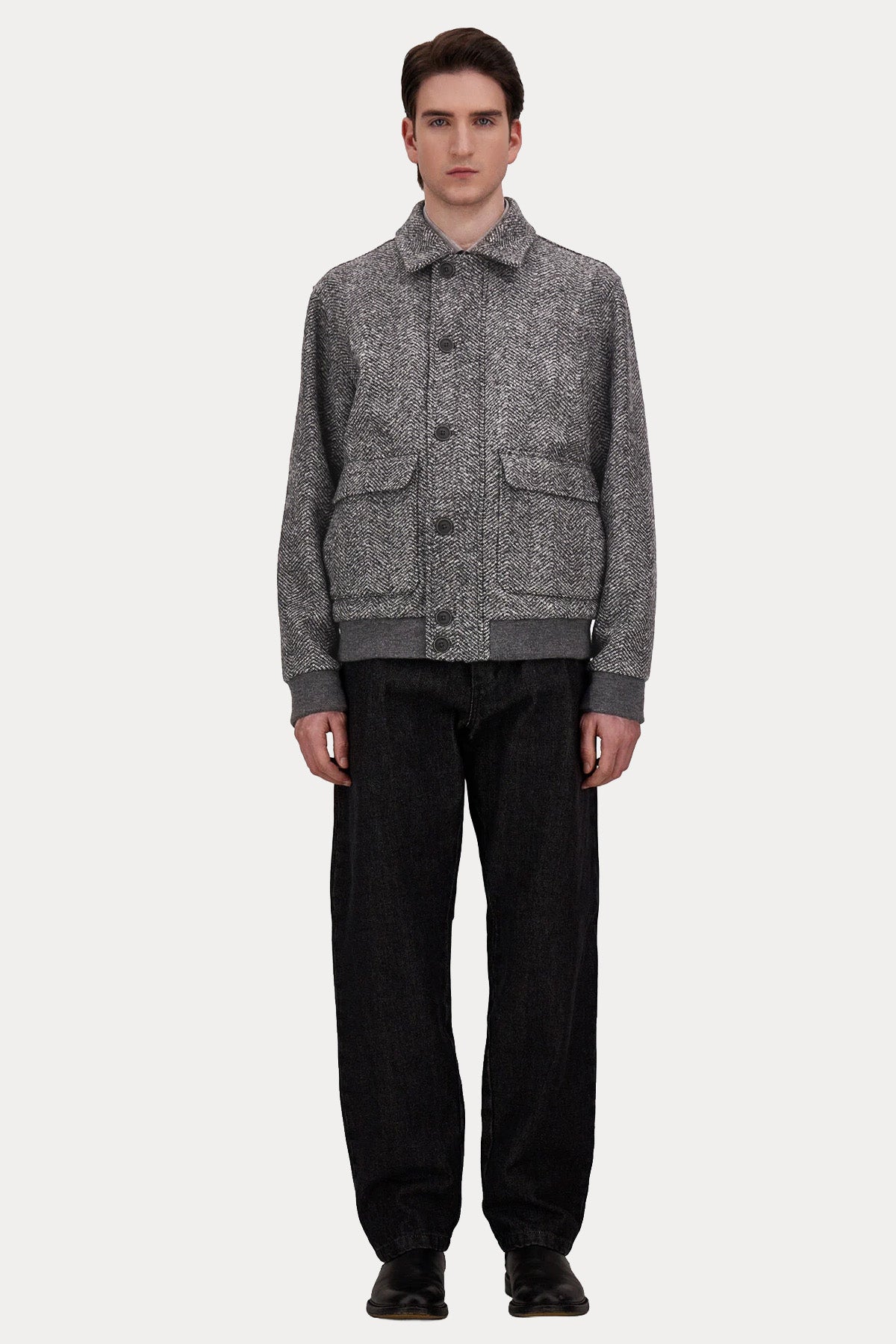 Herno Regular Fit Balıksırtı Desenli Yün Bomber Ceket