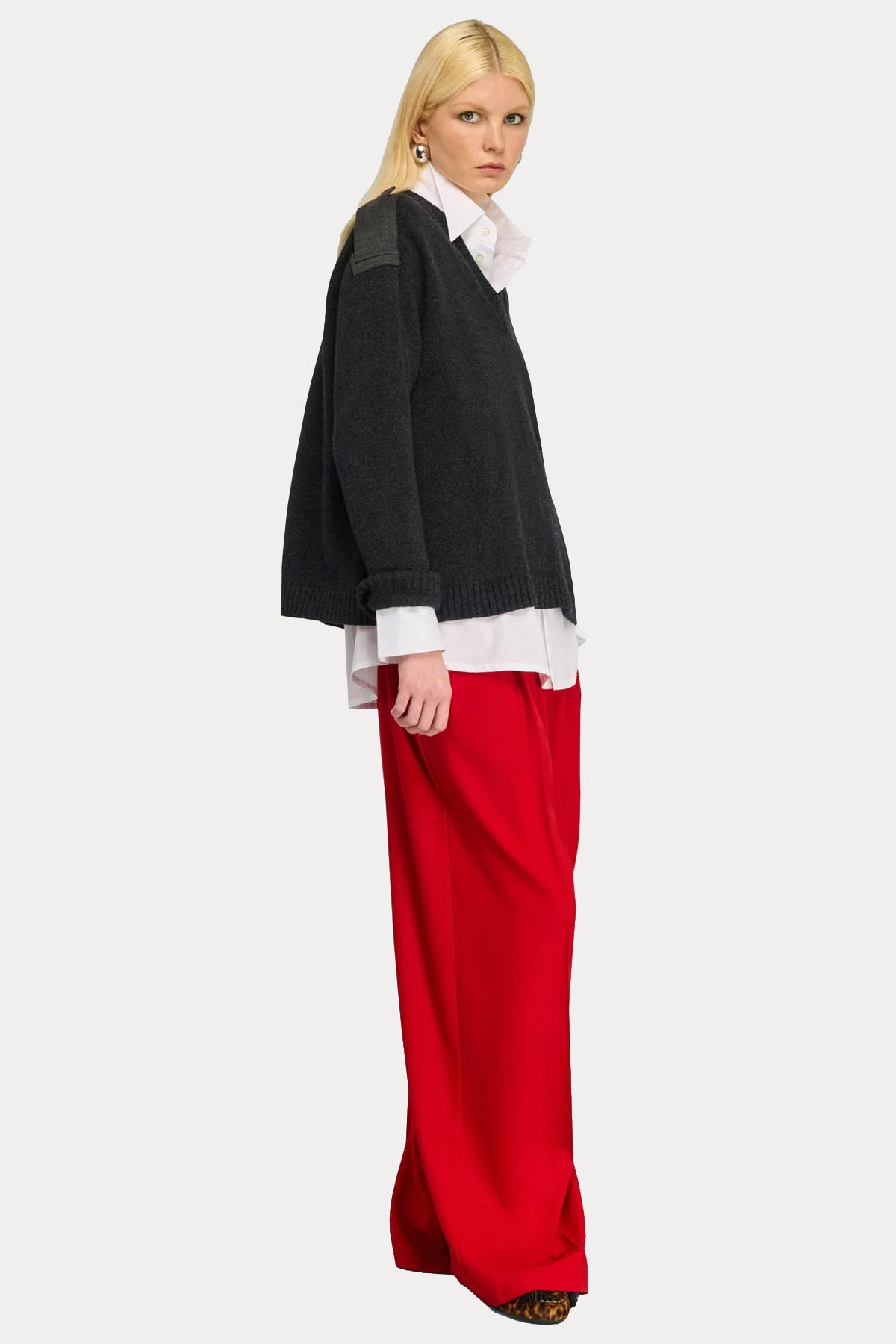 Semicouture Relaxed Fit V Yaka İnce Örgü Yün Triko