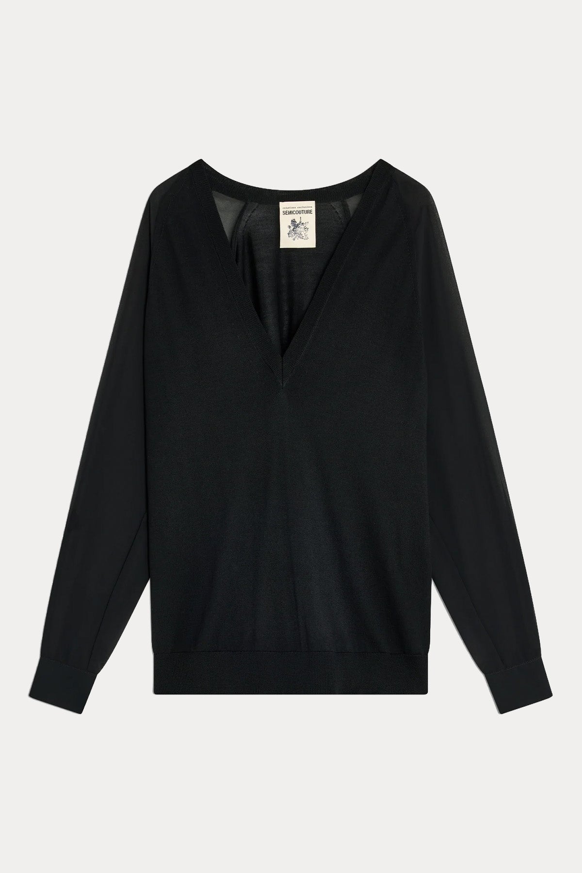Semicouture Relaxed Fit V Yaka İnce Örgü Yün Triko Bluz