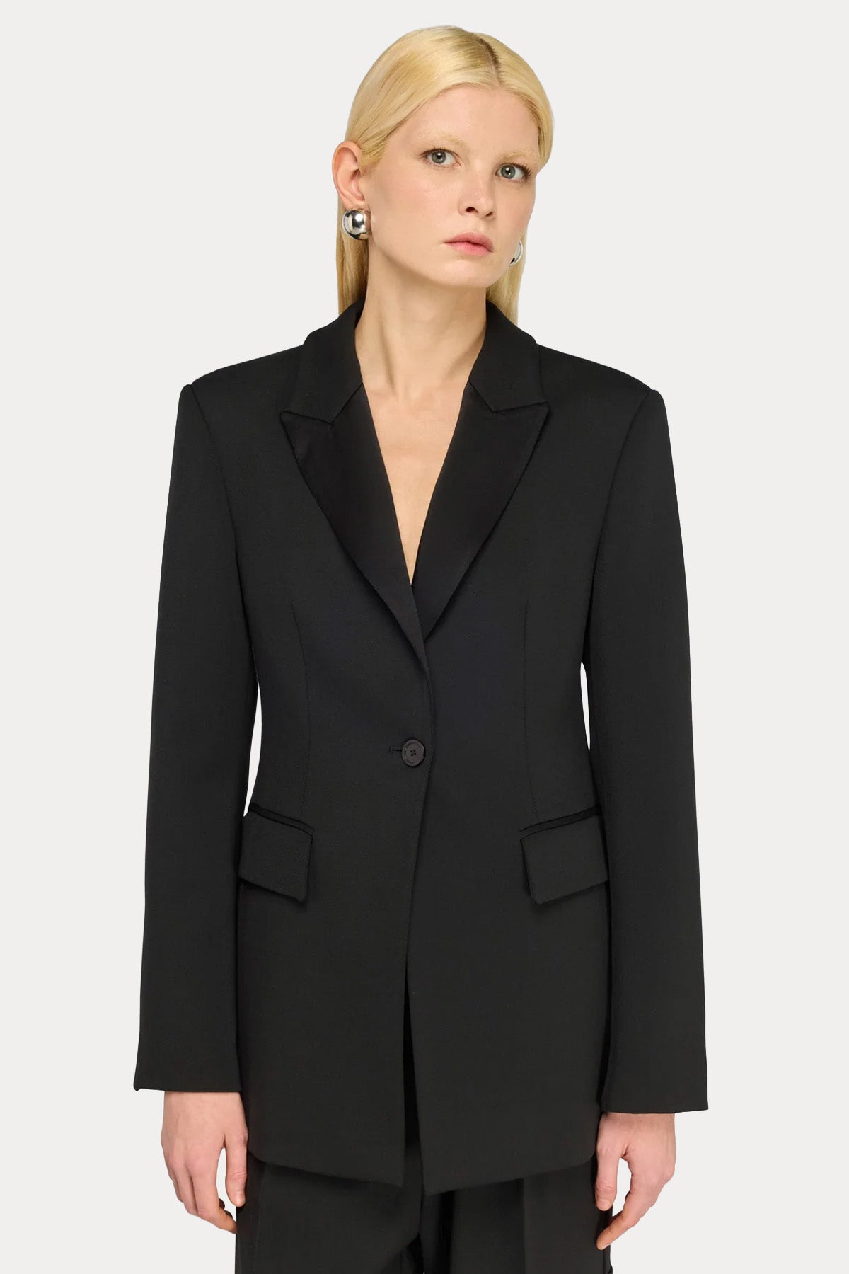 Semicouture Regular Fit Saten Yaka Blazer Ceket