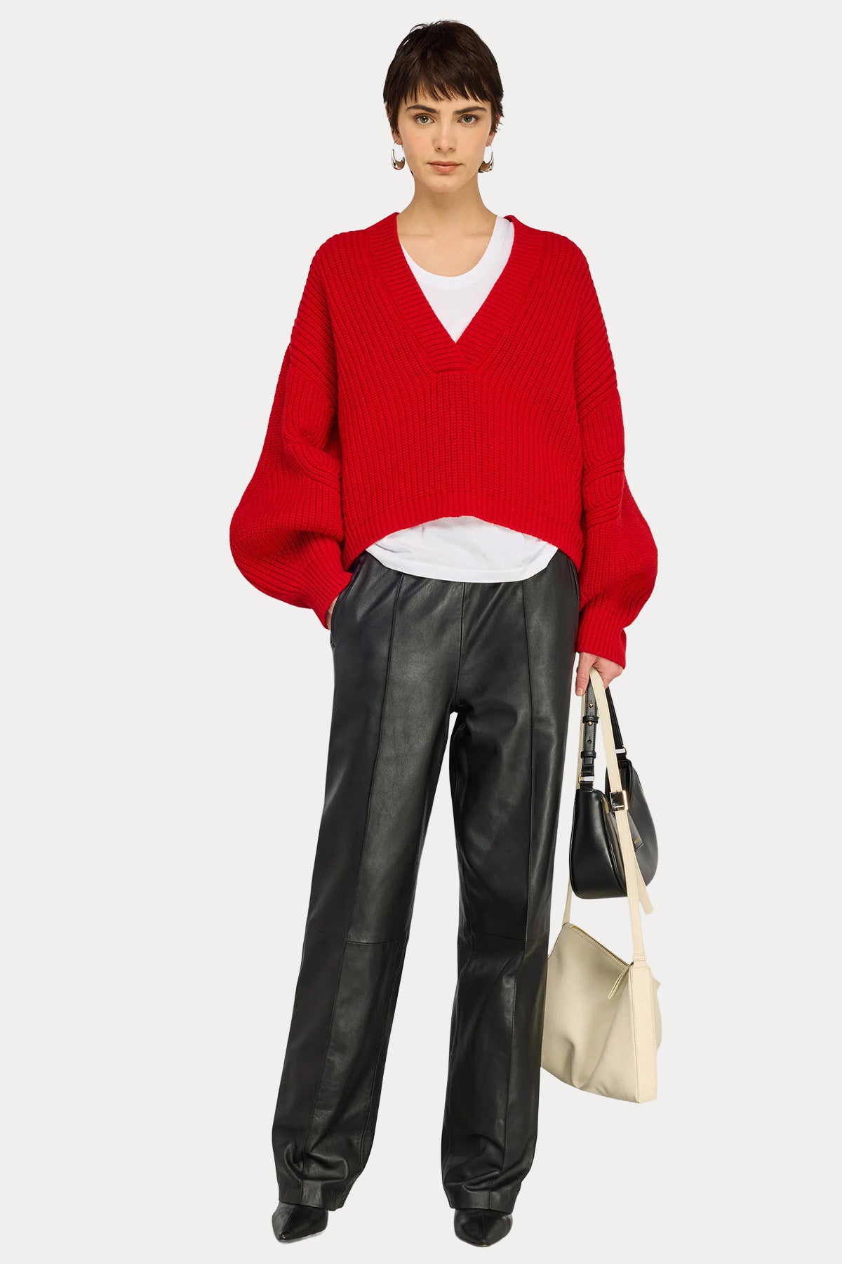 Semicouture Relaxed Fit Beli Lastikli Deri Pantolon