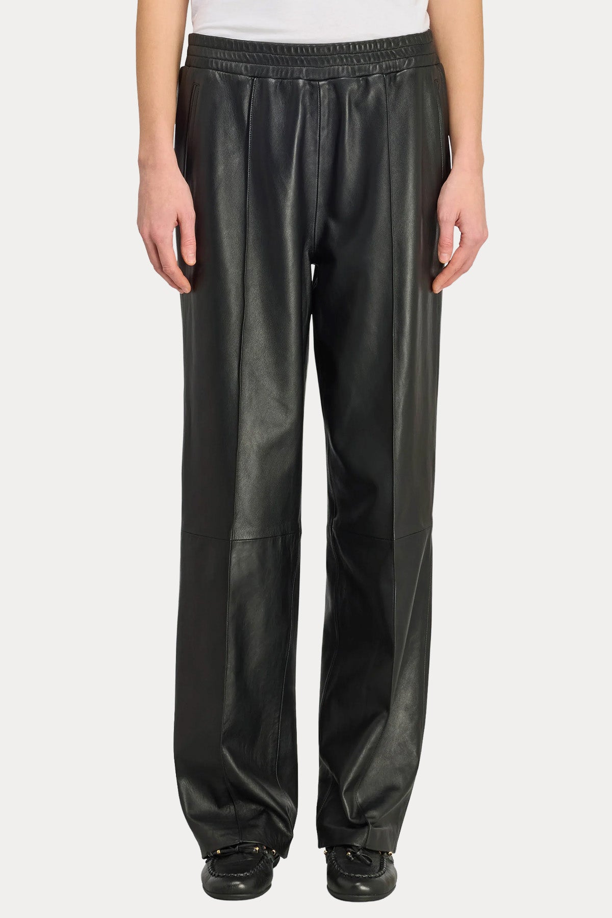 Semicouture Relaxed Fit Beli Lastikli Deri Pantolon