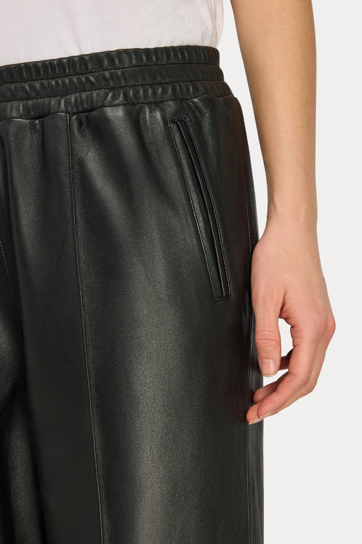 Semicouture Relaxed Fit Beli Lastikli Deri Pantolon