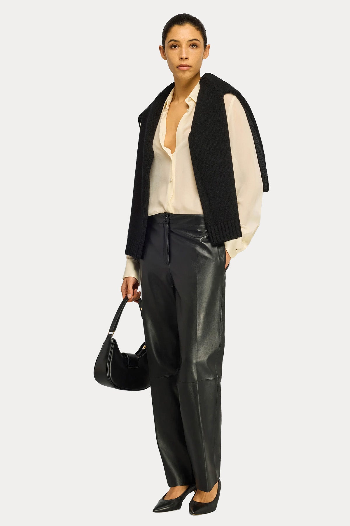 Semicouture Relaxed Fit Yandan Cepli Deri Pantolon