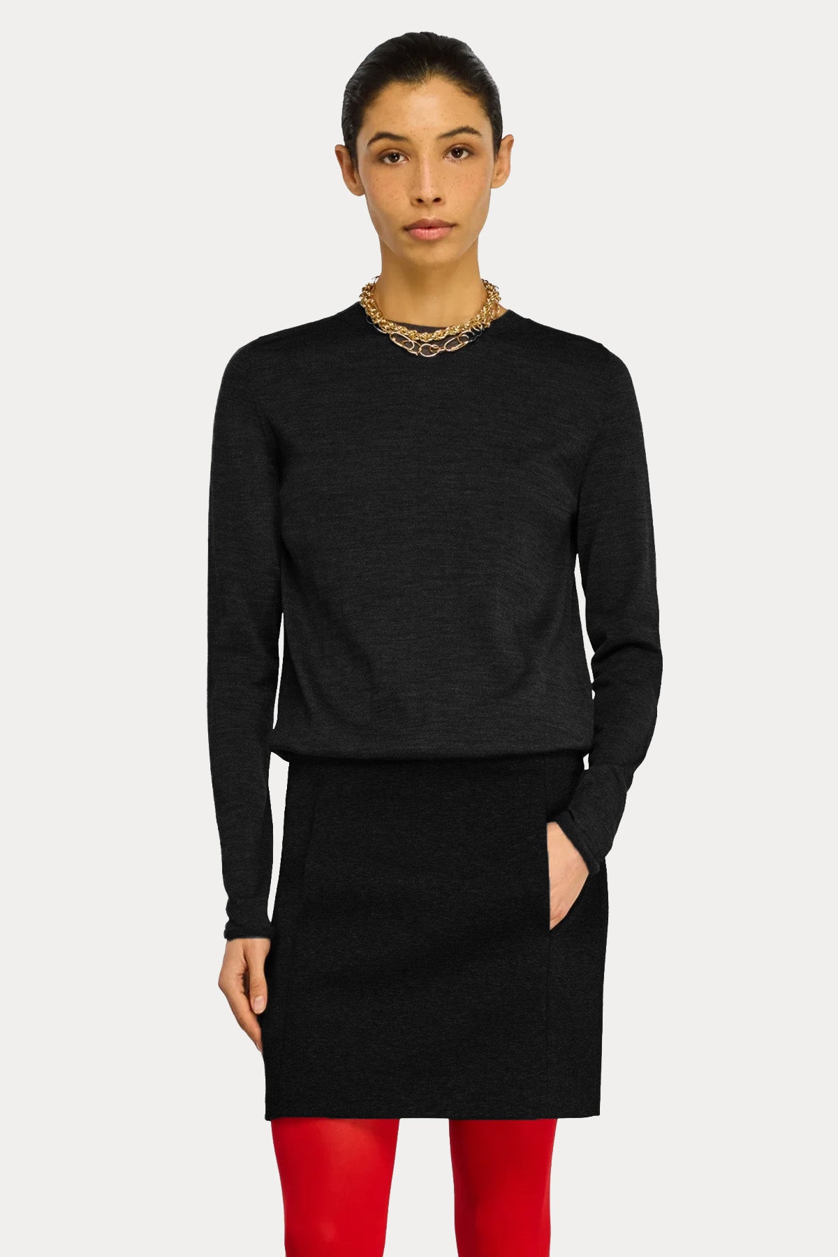 Semicouture Regular Fit Sırt Dekolteli Yün Mini Elbise