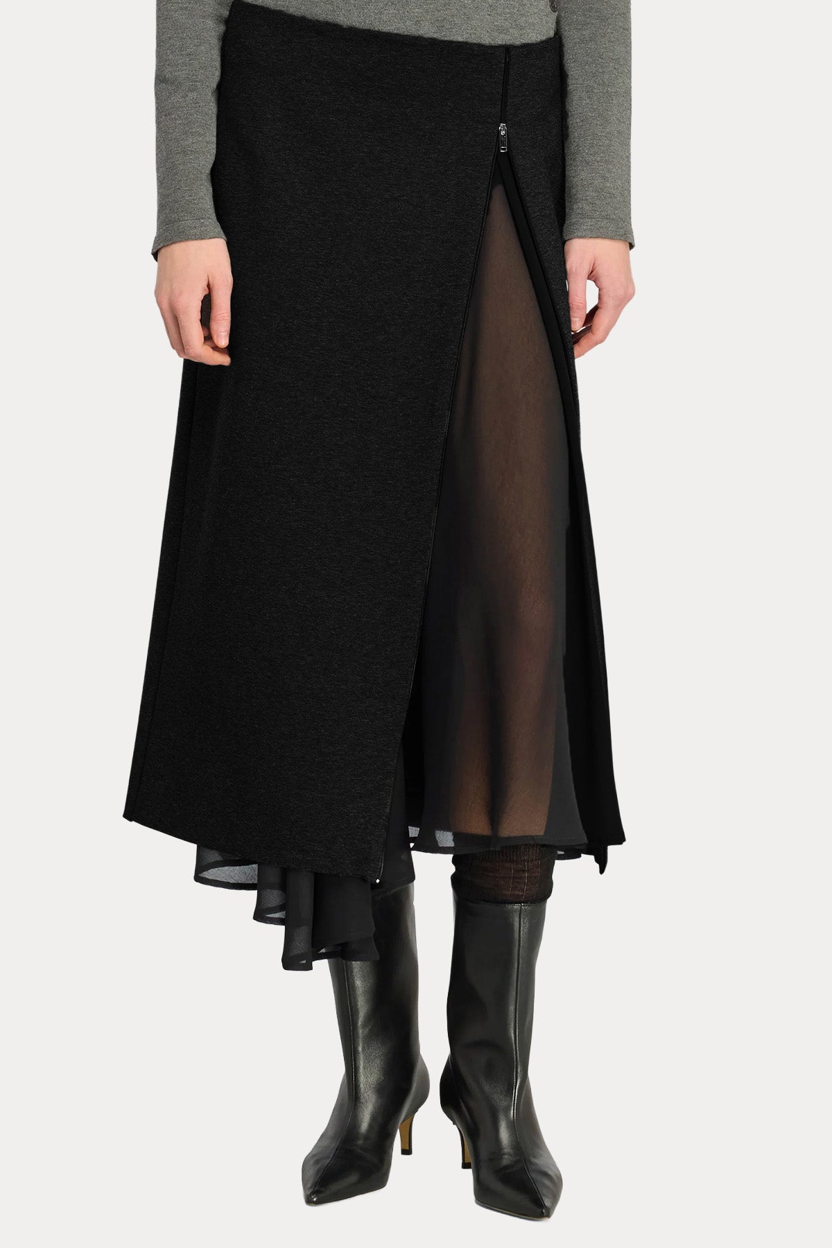 Semicouture Regular Fit Fermuarlı Yırtmaçlı Midi Etek