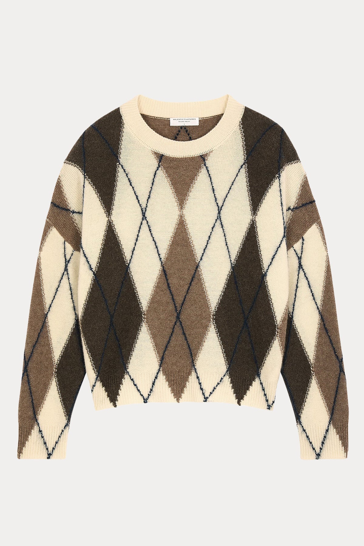 Majestic Relaxed Fit Argyle Desenli Kaşmir Örgü Yün Triko