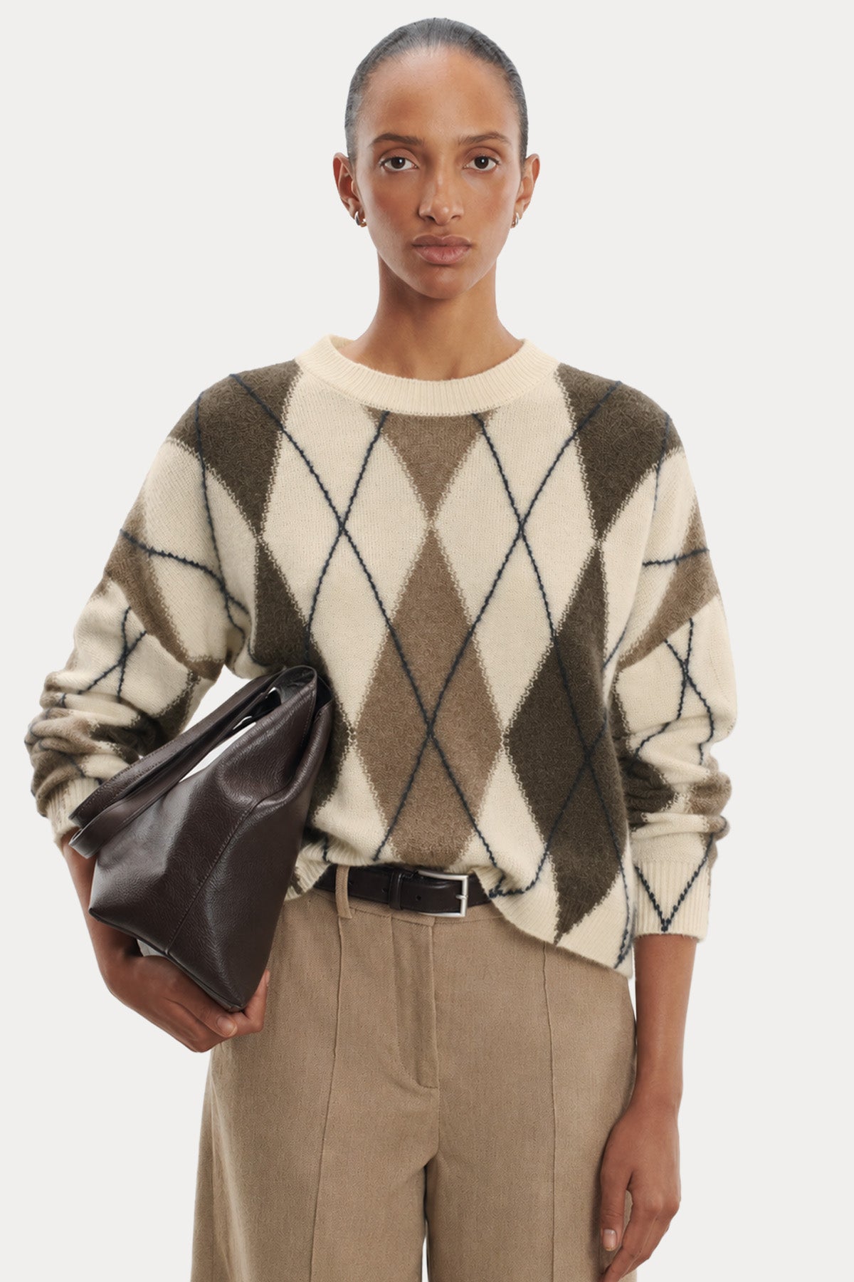 Majestic Relaxed Fit Argyle Desenli Kaşmir Örgü Yün Triko