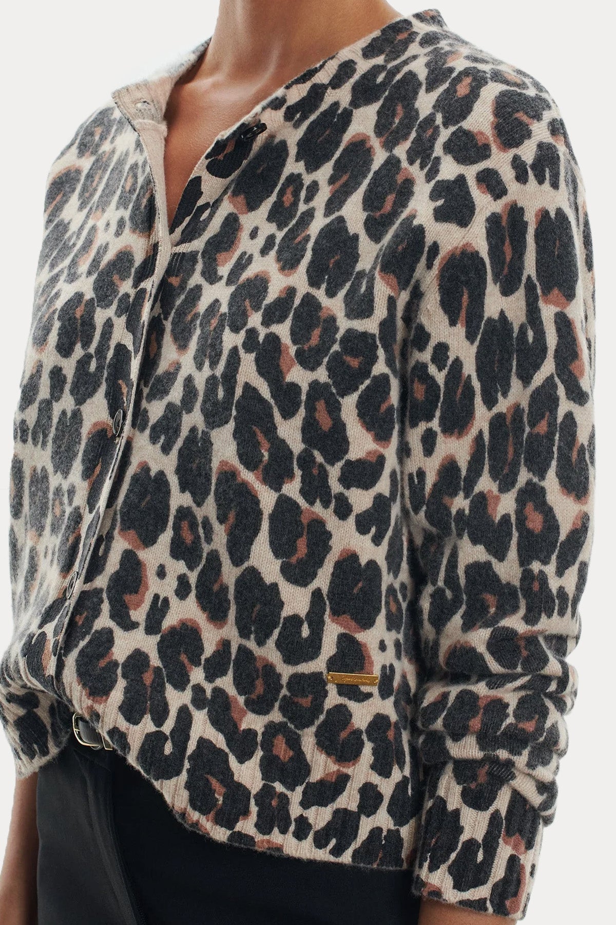 Majestic Regular Fit Leopar Desenli Yün Triko Ceket