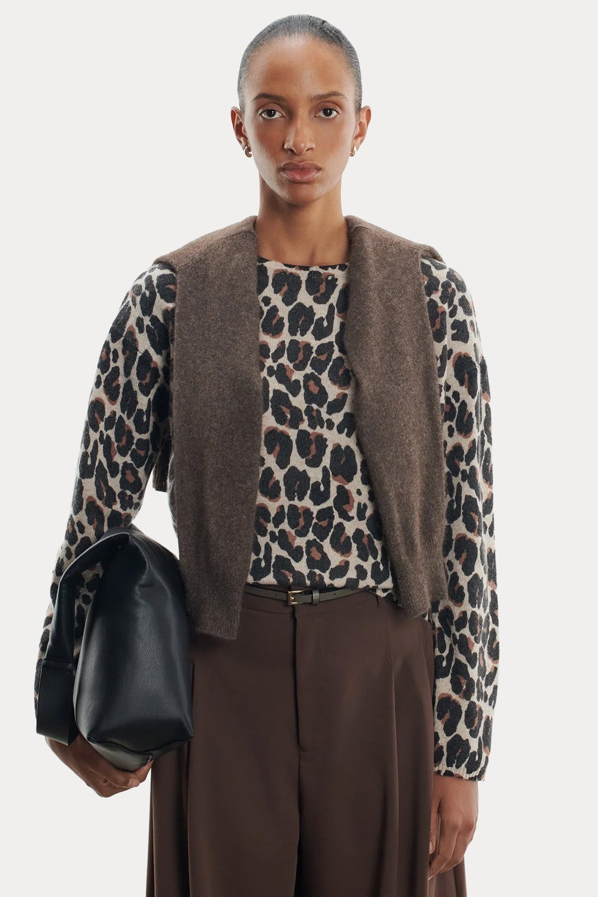 Majestic Regular Fit Leopar Desenli İnce Örgü Yün Triko