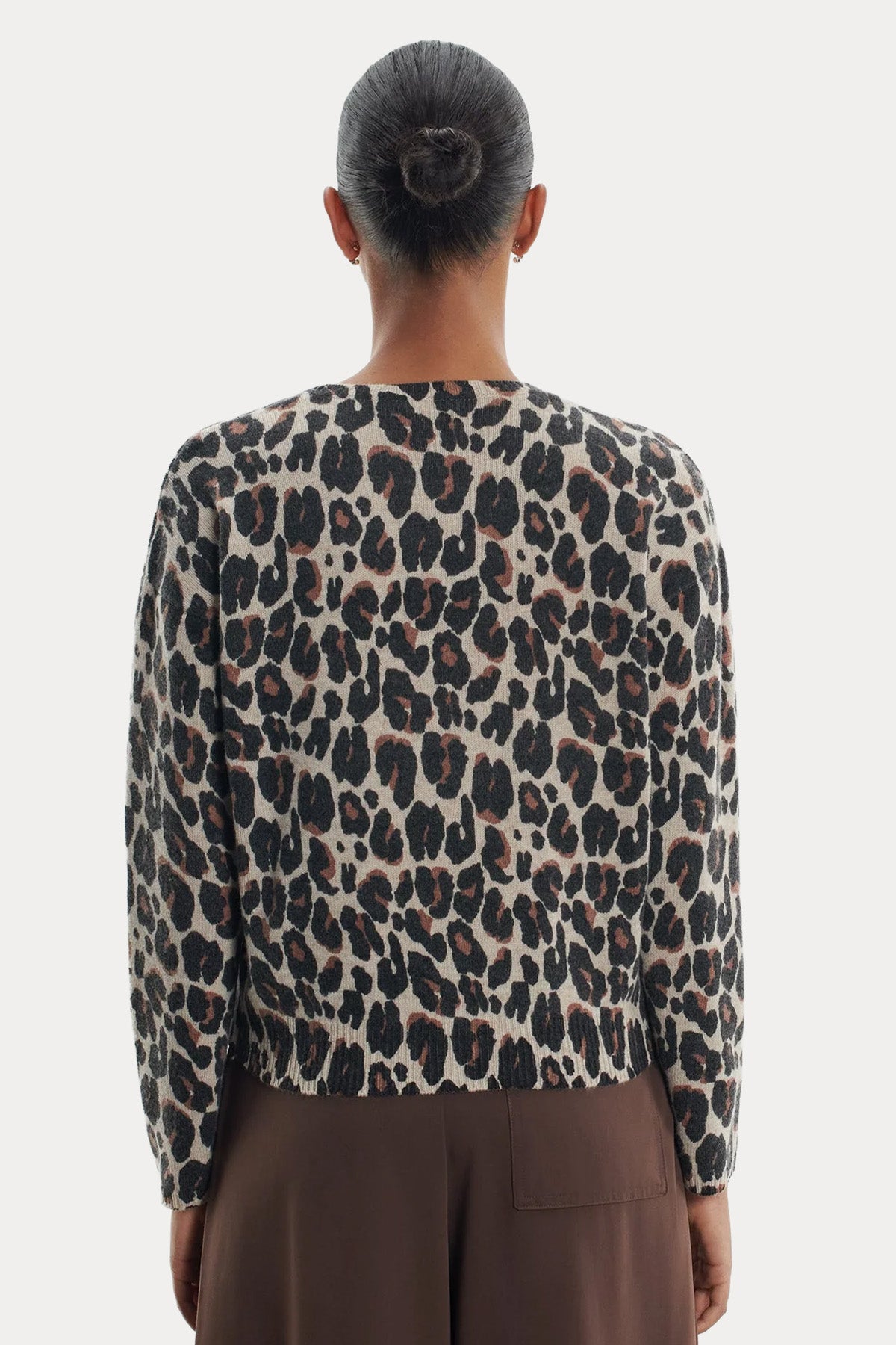 Majestic Regular Fit Leopar Desenli İnce Örgü Yün Triko