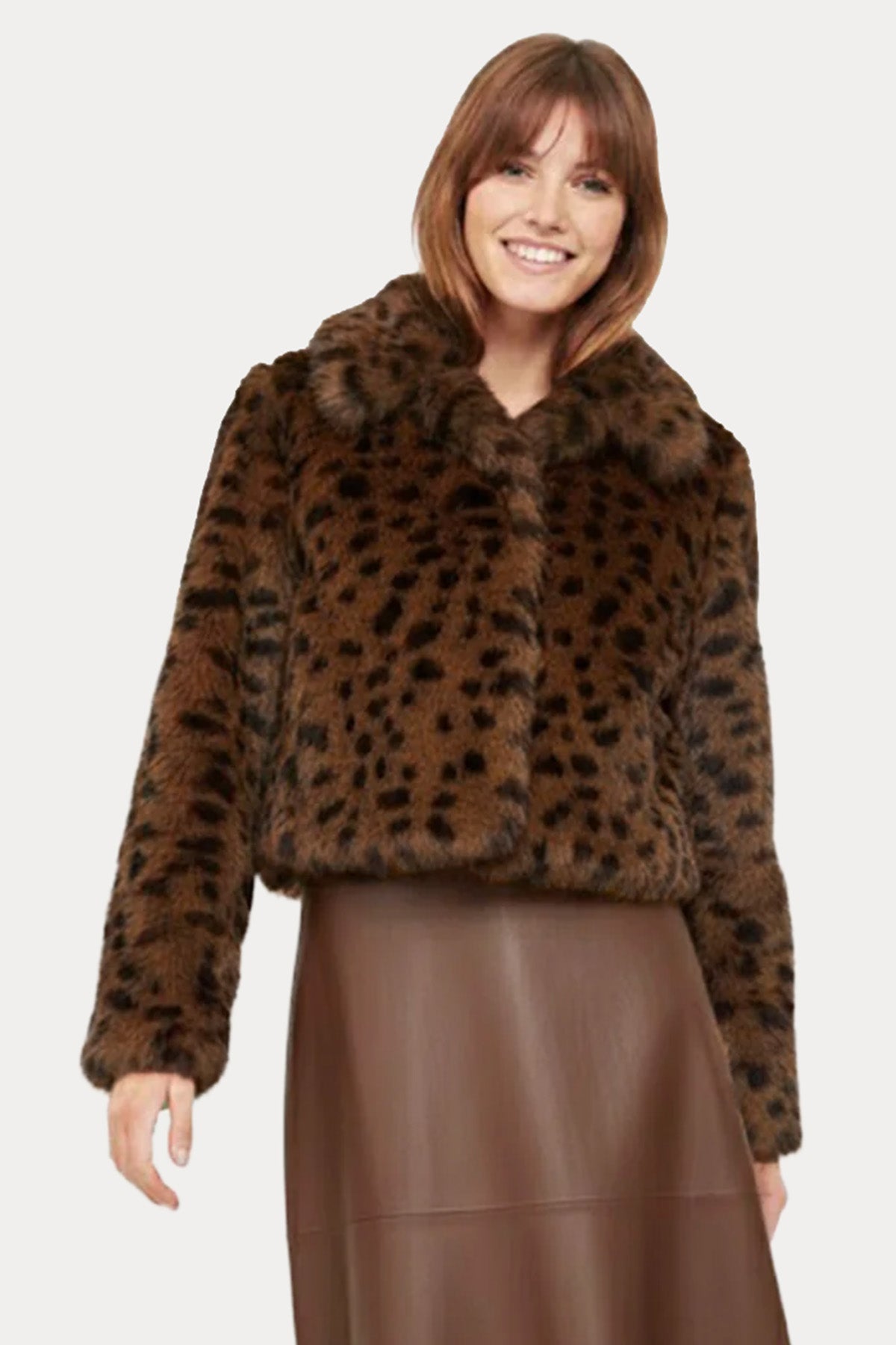 Rene Derhy Regular Fit Leopar Desenli Peluş Ceket