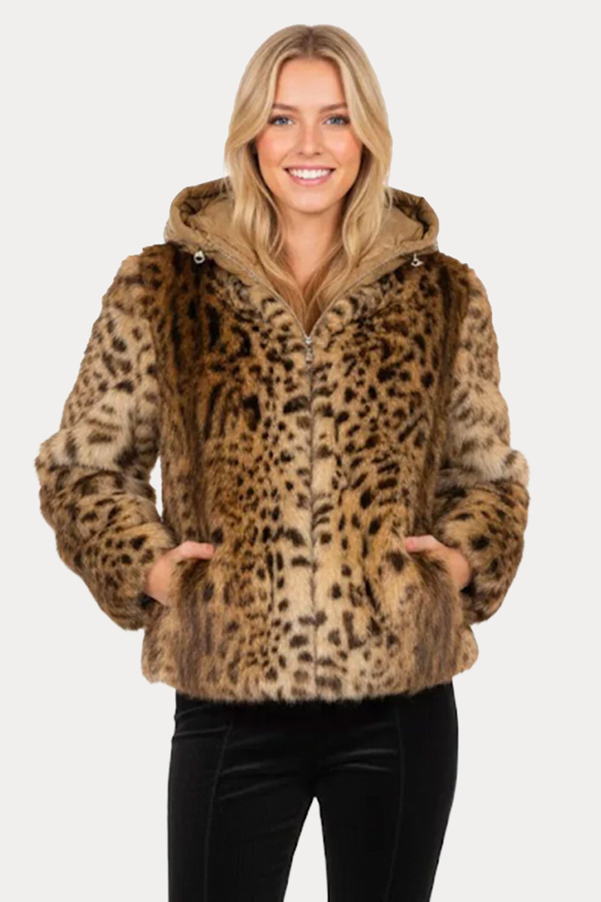 Rene Derhy Leopar Desenli Kapüşonlu Peluş Ceket