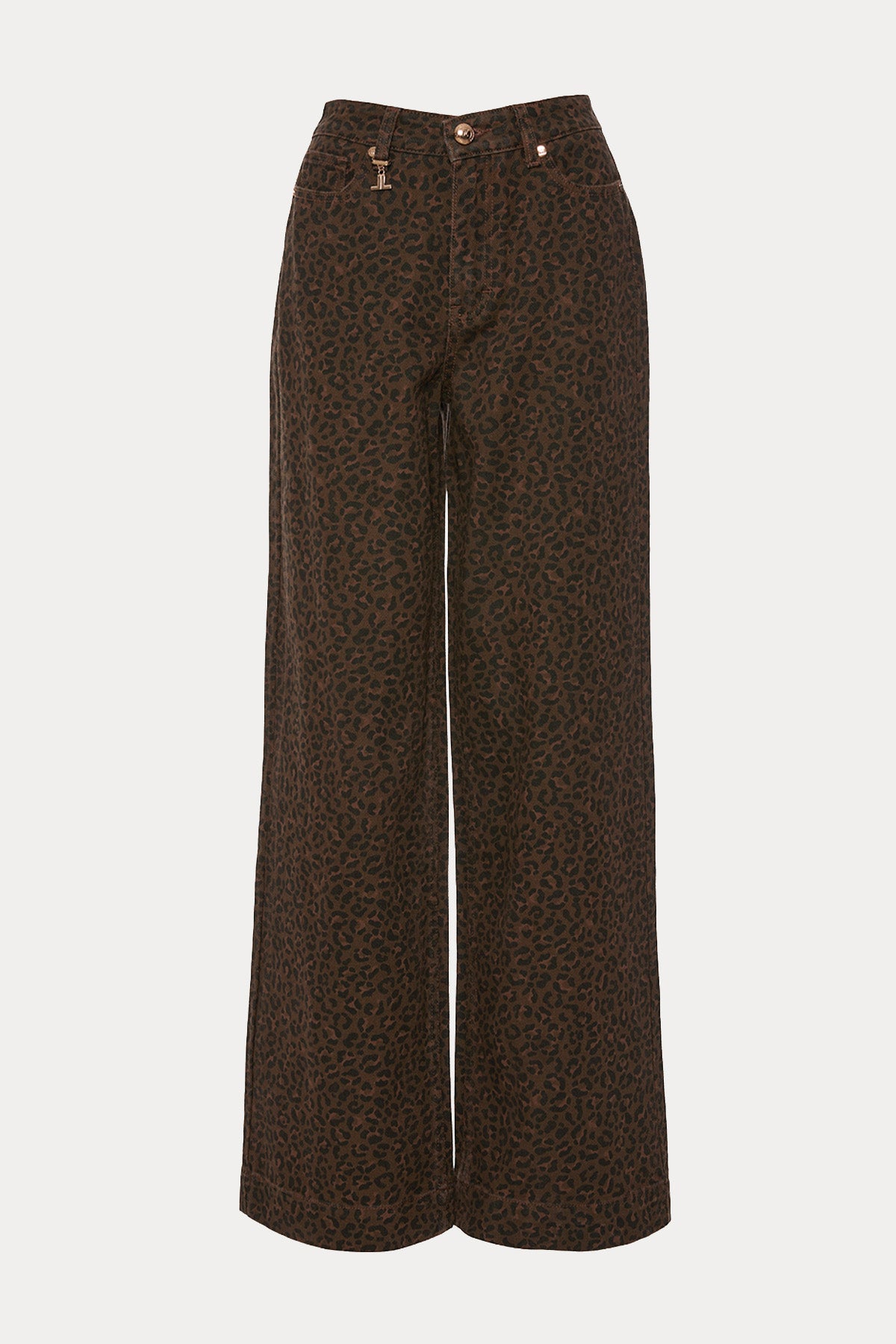 Lynne Wide Leg Yüksek Bel Leopar Desenli Pantolon