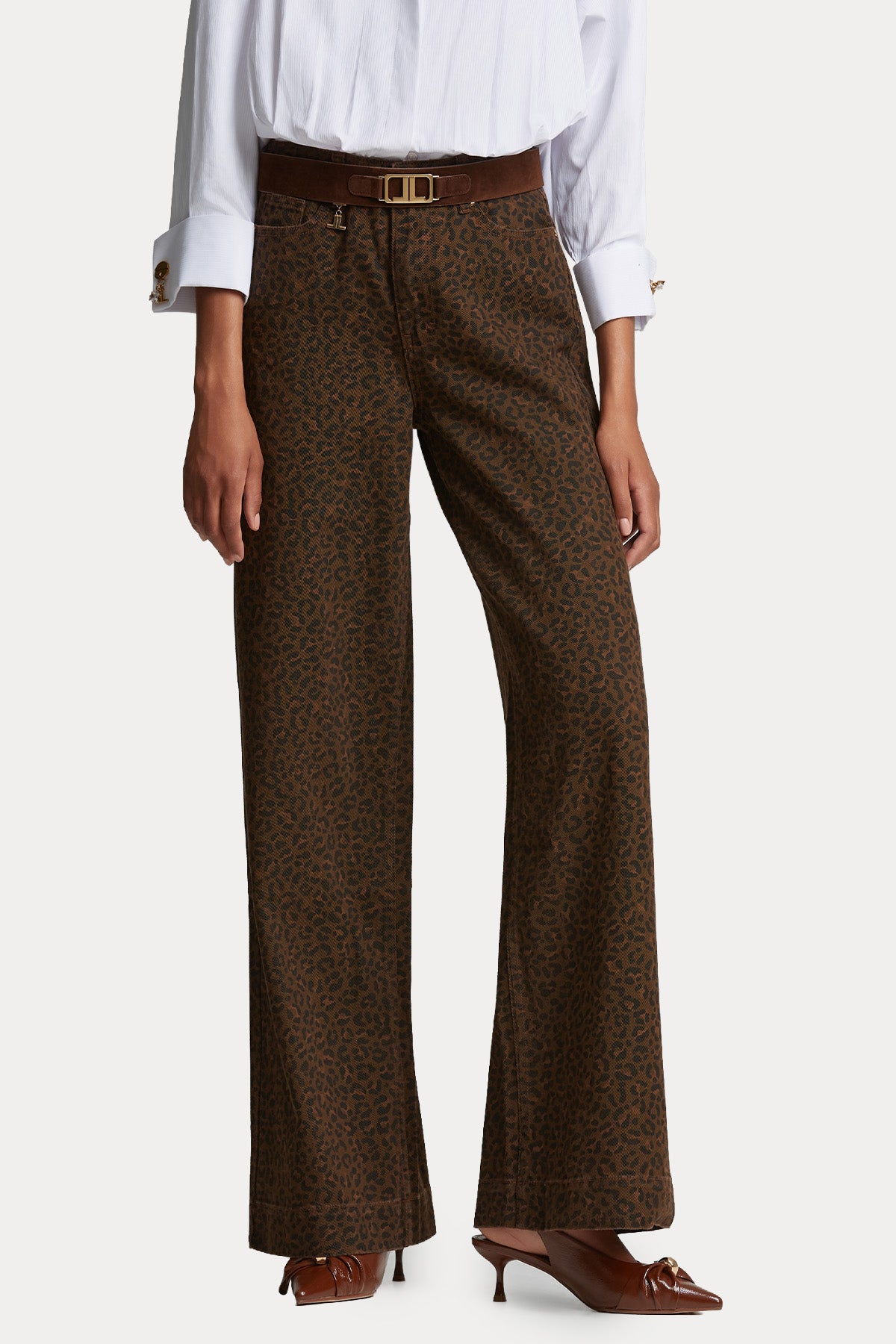 Lynne Wide Leg Yüksek Bel Leopar Desenli Pantolon