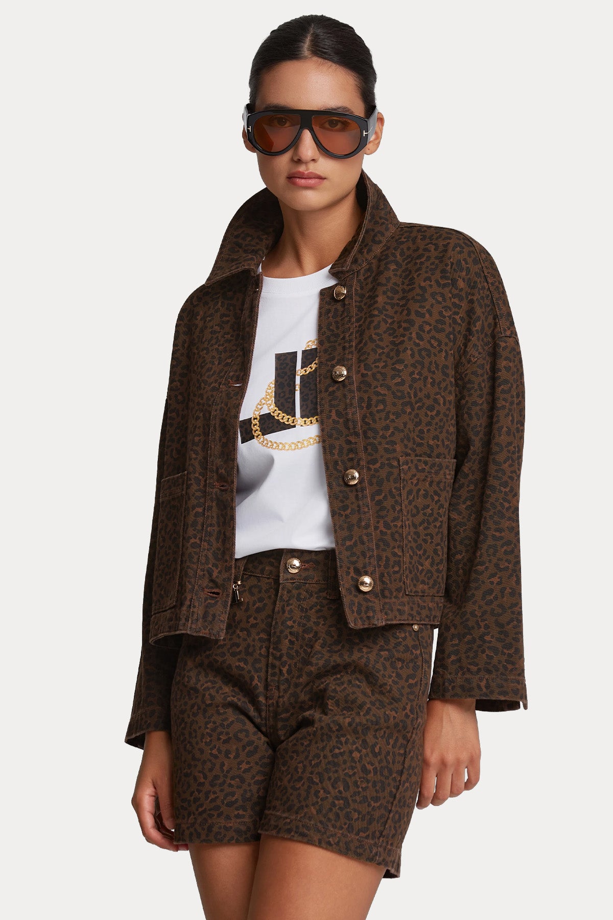 Lynne Boxy Fit Leopar Desenli Denim Ceket