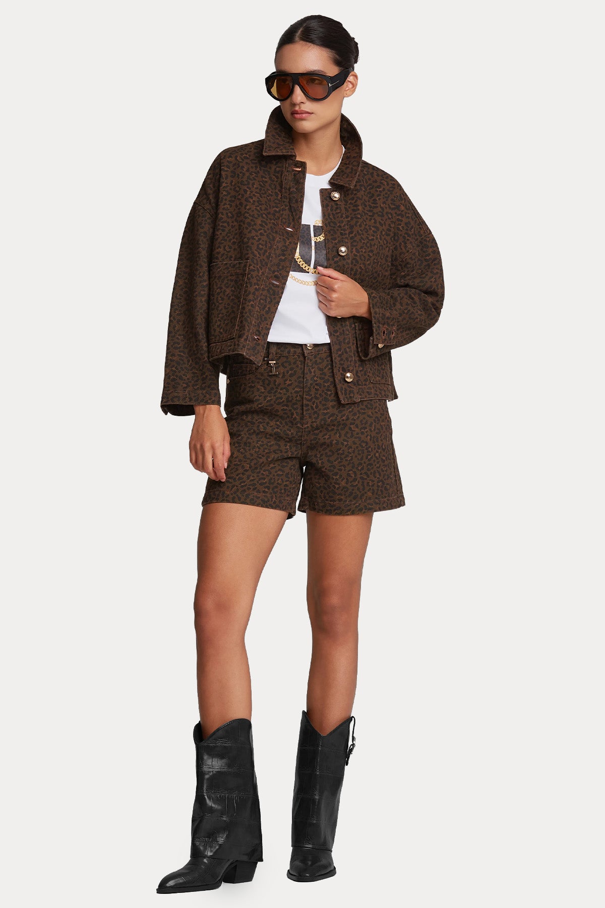 Lynne Boxy Fit Leopar Desenli Denim Ceket