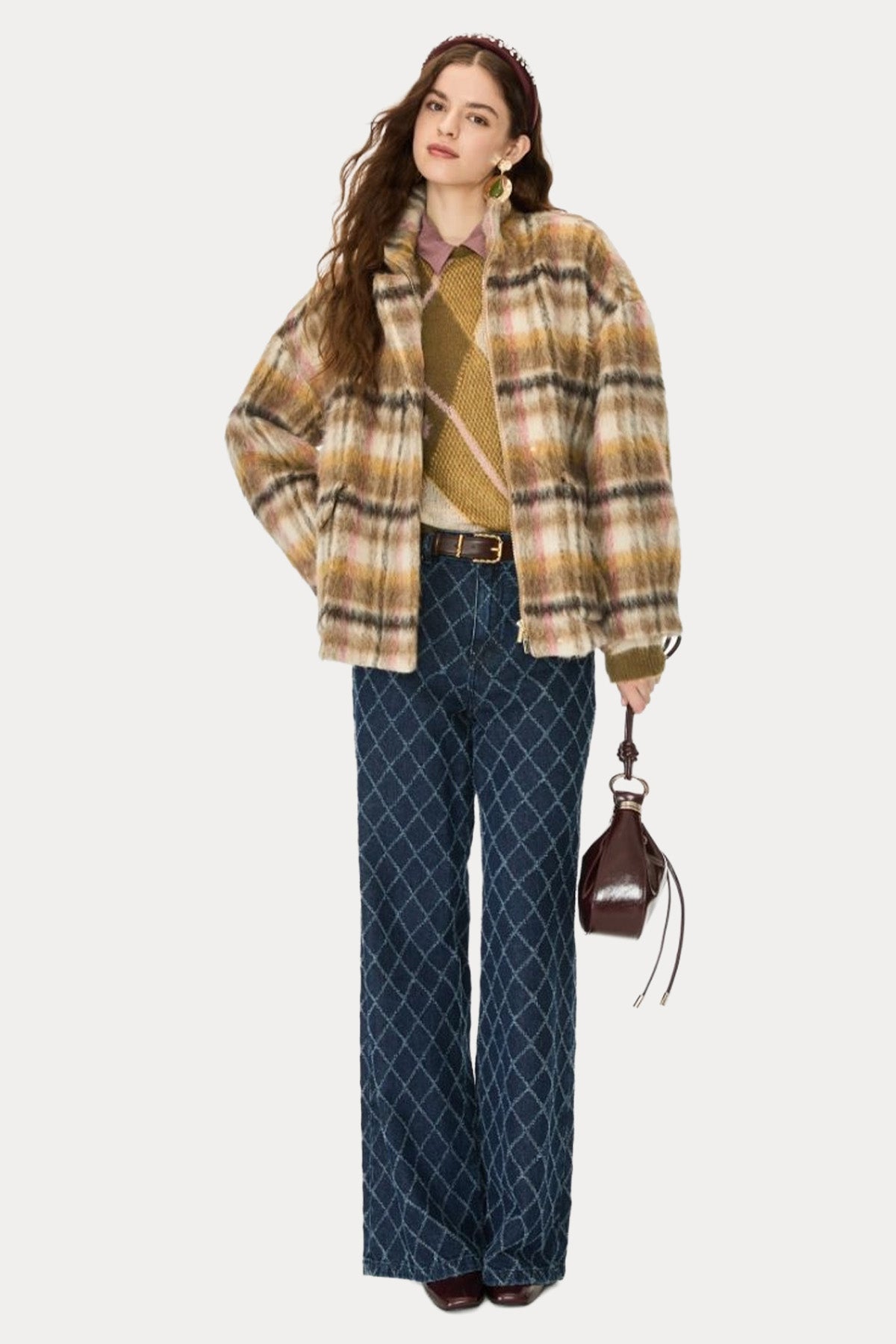 iBlues Relaxed Fit Ekose Desenli Yün Ceket